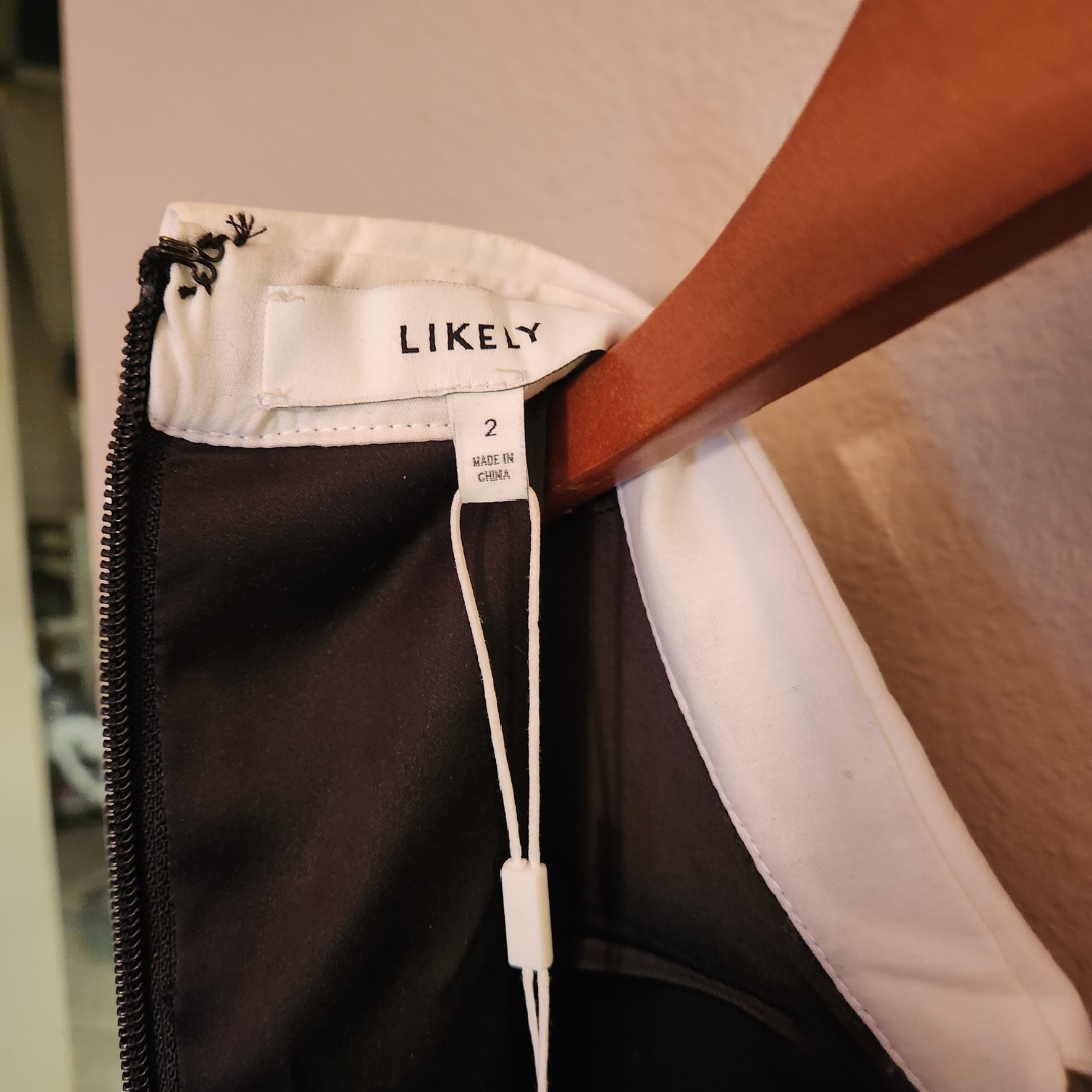 LIKELY Women Riello Dress Black Tweed Mini w White Collar & Pearl Buttons