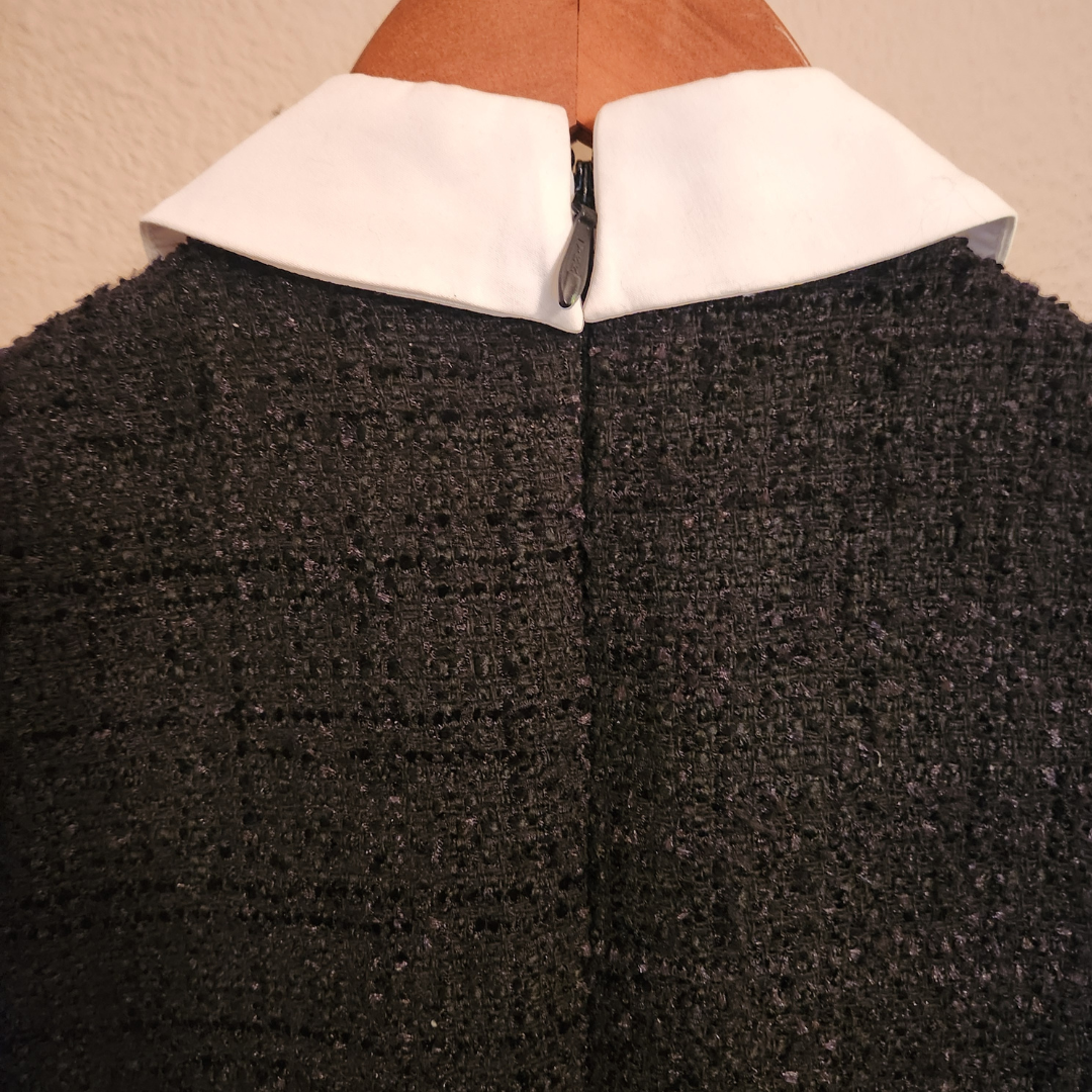 LIKELY Women Riello Dress Black Tweed Mini w White Collar & Pearl Buttons