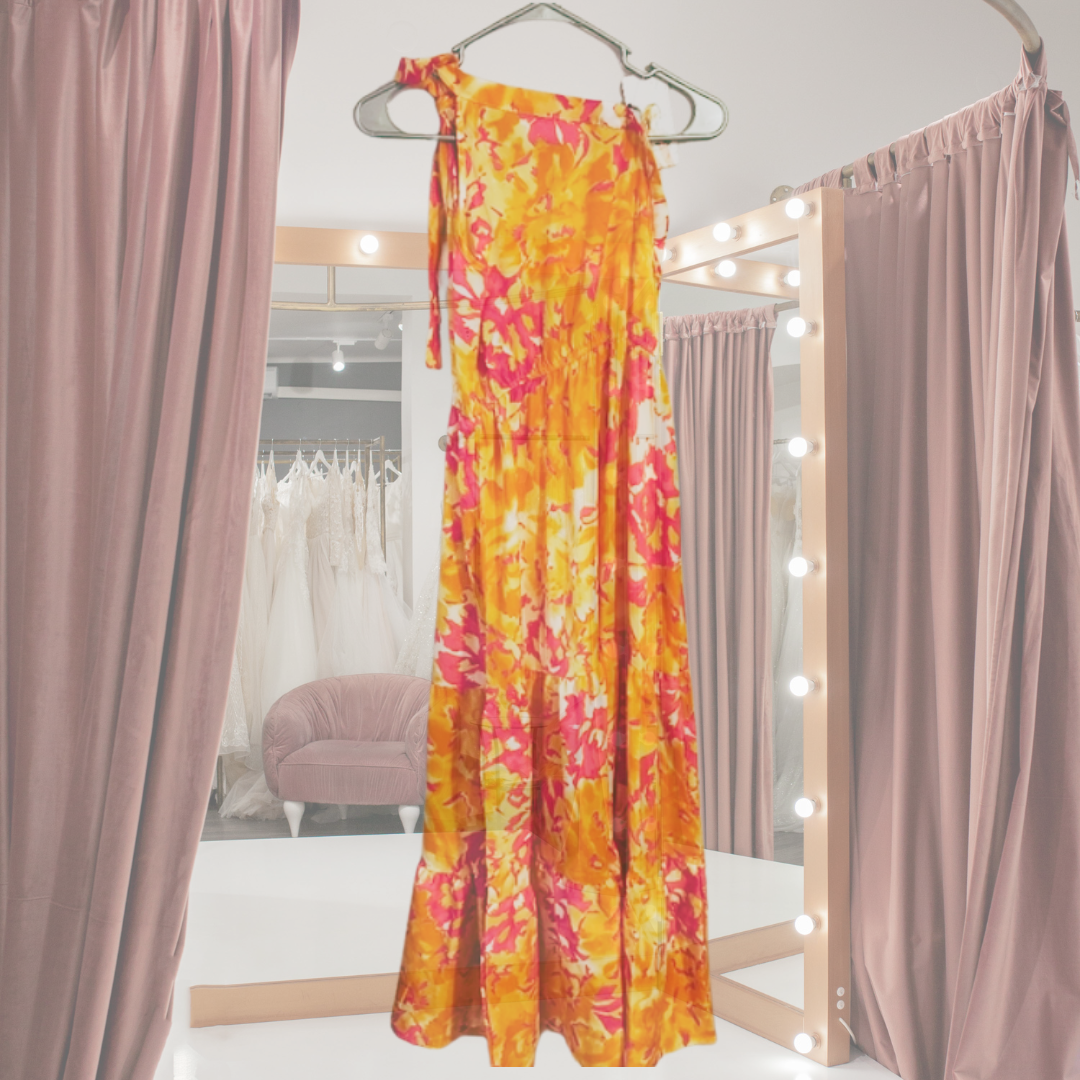 Women's Floral Maxi Dress 2024 Knot One Shoulder Sleeveless Ruffle