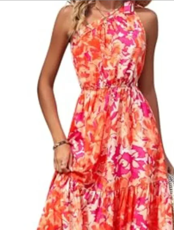 Women's Floral Maxi Dress 2024 Knot One Shoulder Sleeveless Ruffle