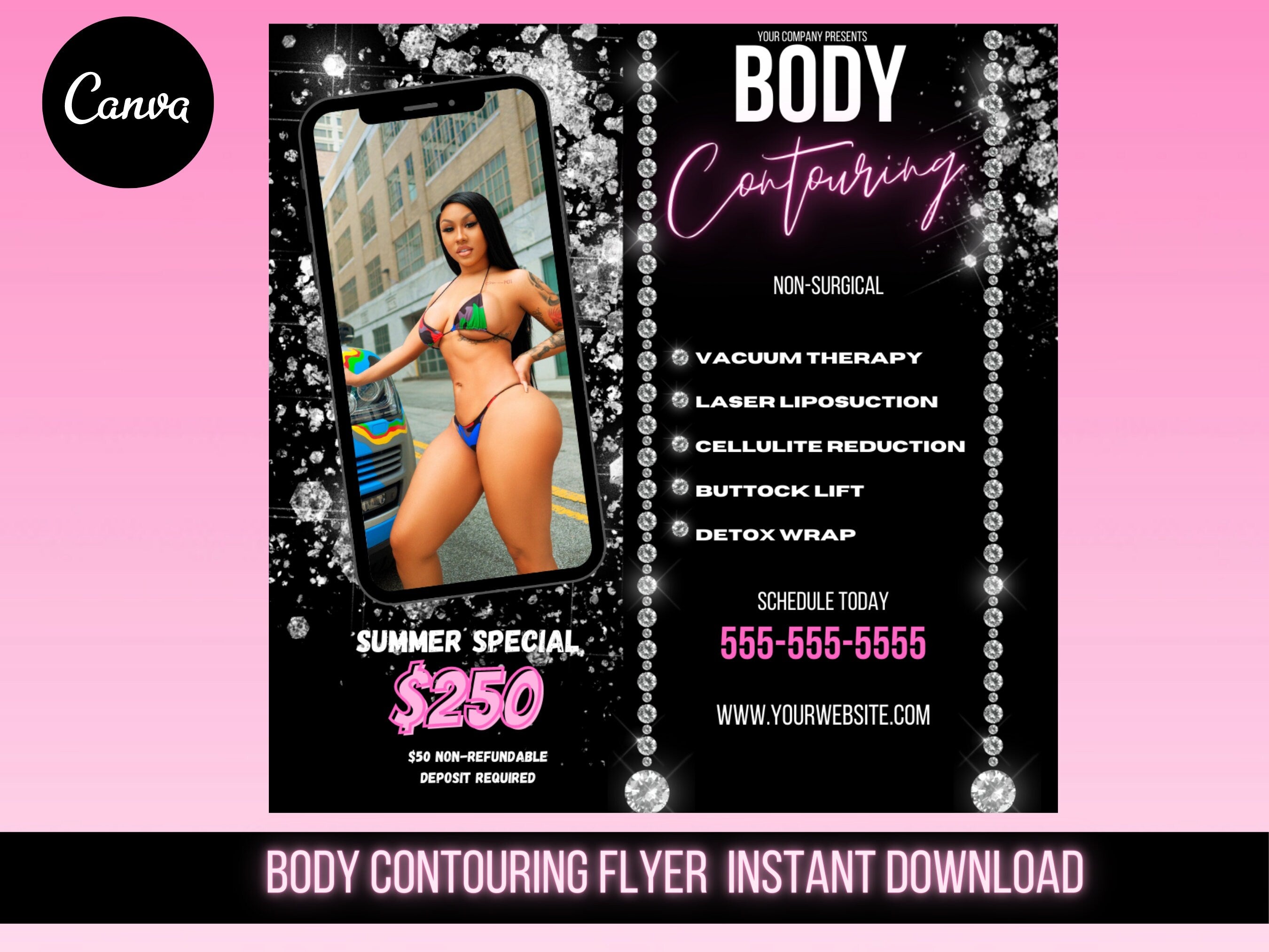 Body Contouring flyer, DIY, Edit Template, Canva Flyer, Body Contour , BBL, Shapewear Flyer, Beauty Flyer