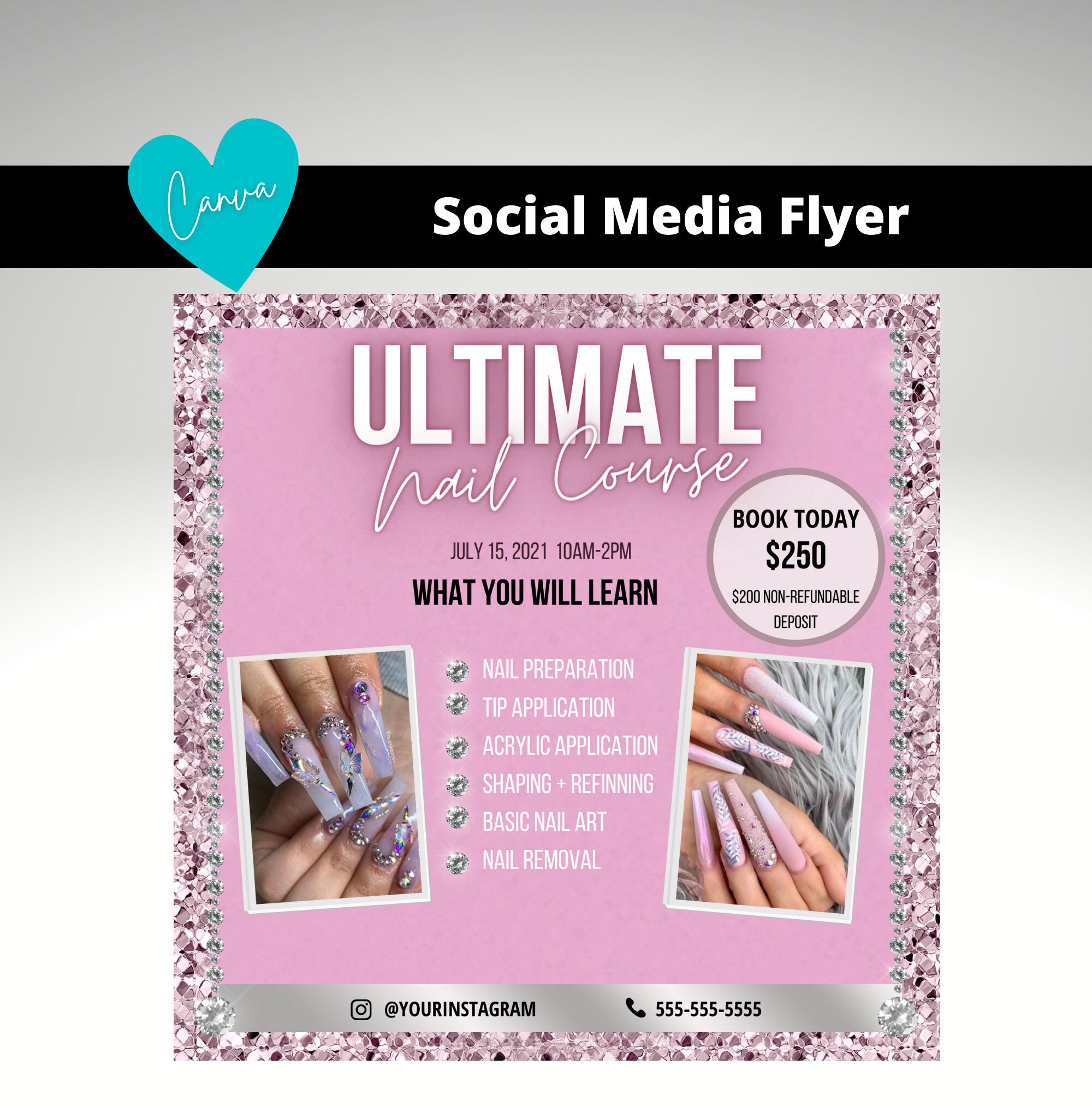 Social Media Flyer, Beauty Flyer, Nail Flyer, Pink Flyer