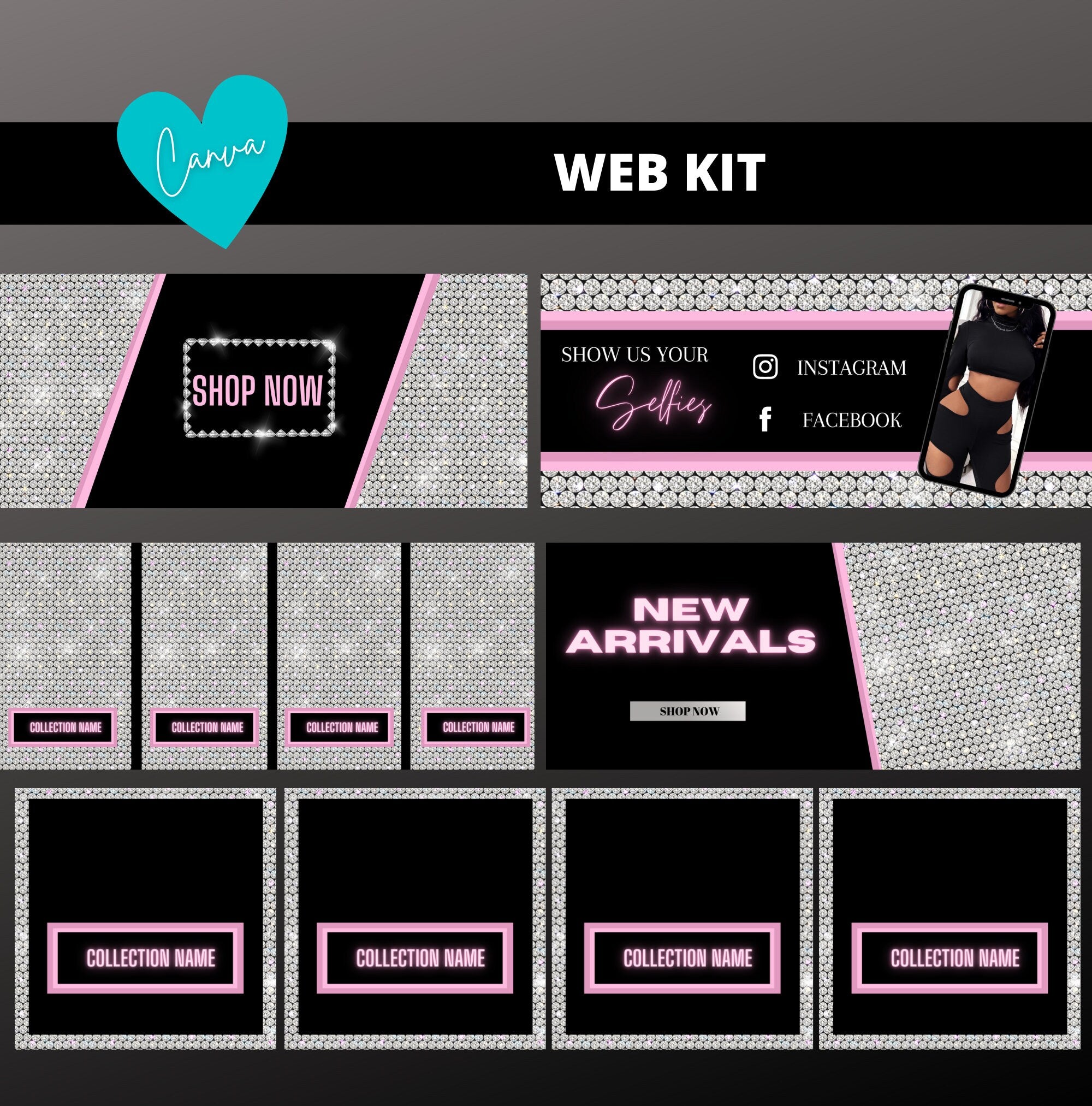 Glam Web Kit, Pink web kit, business website, shopify web site, wix website