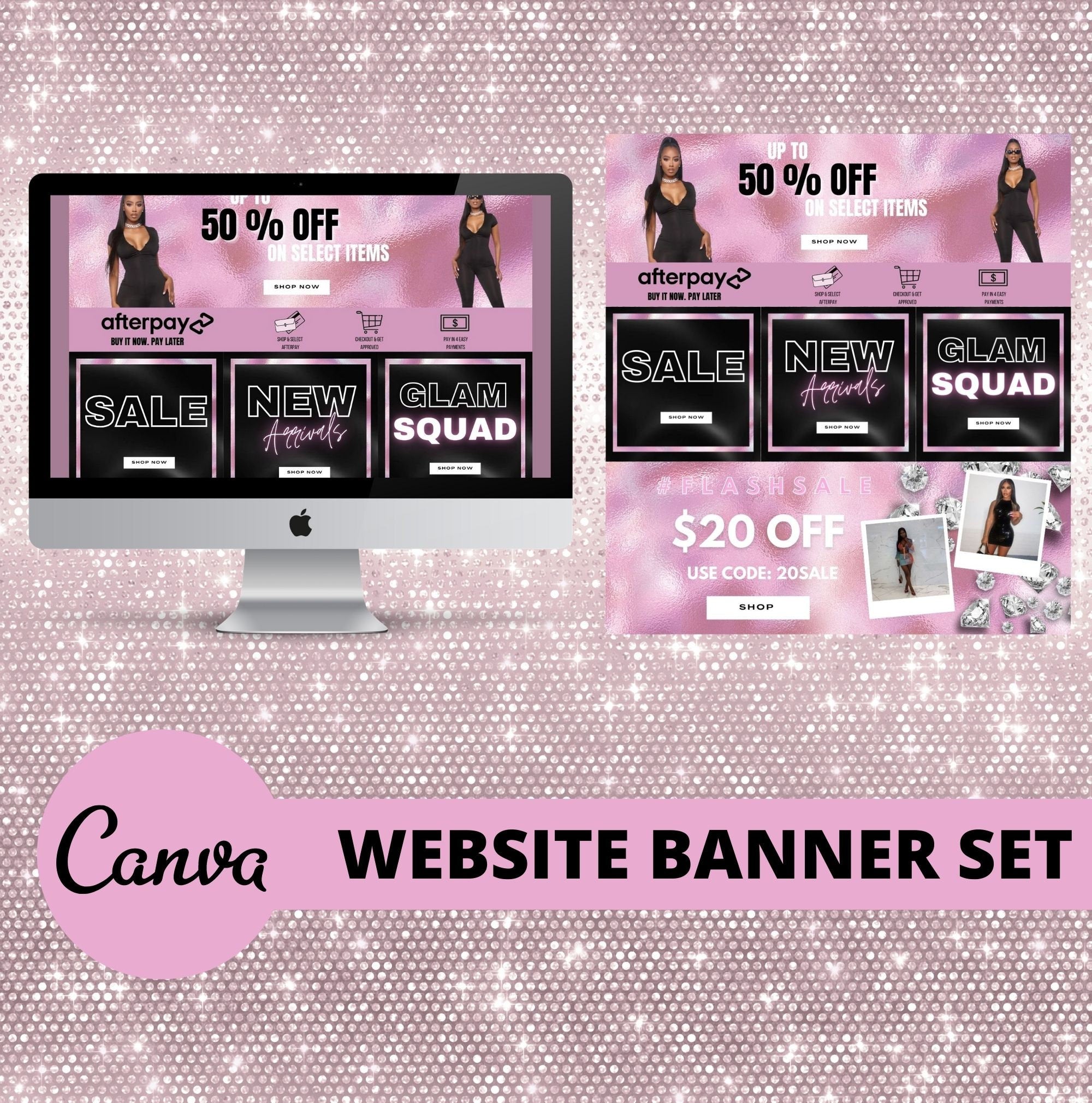 DIY boutique website banner set, wix webstire, shopify, web kit , glam web banner set