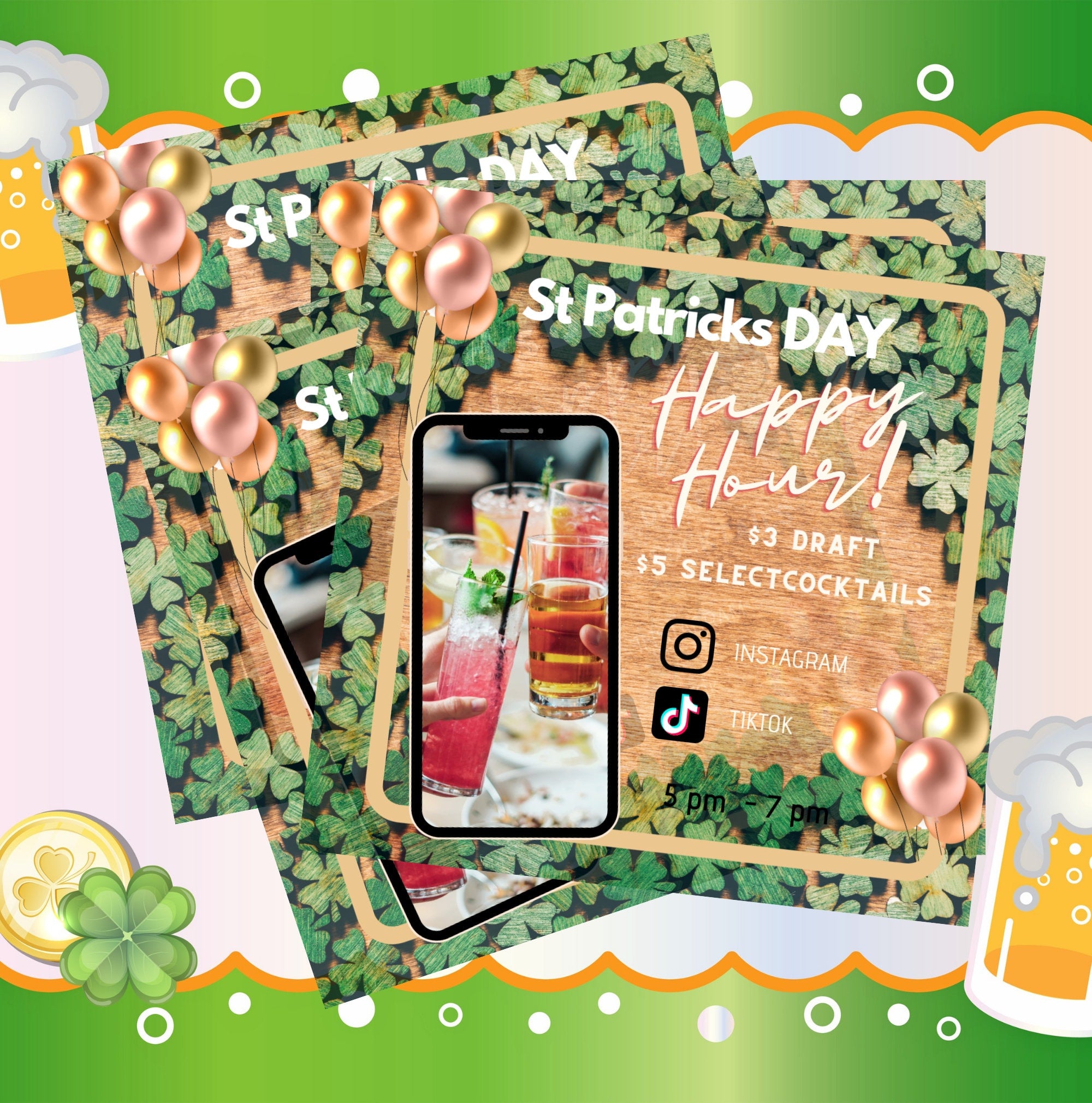 Social Media Flyer, St Patrick's Day Flyer, Holiday Flyer, Happy Hour Flyer