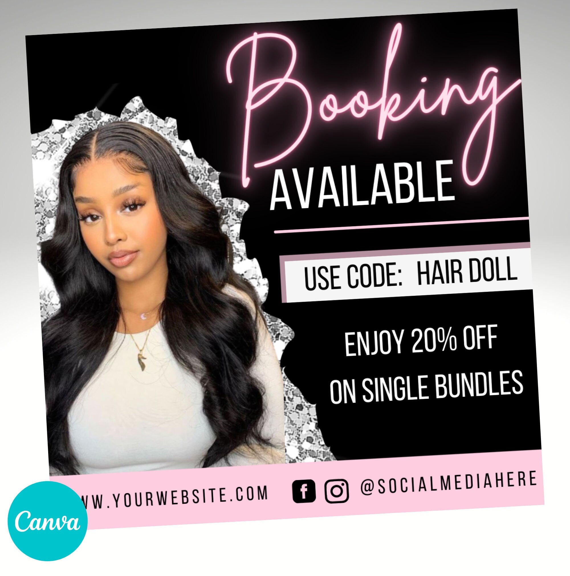 Hair Booking Flyer, Booking Flyer, Beauty Flyer, New Flyer, Hair Service, Hair Stylist, Social Media Flyer, Canva, Editable Flyer