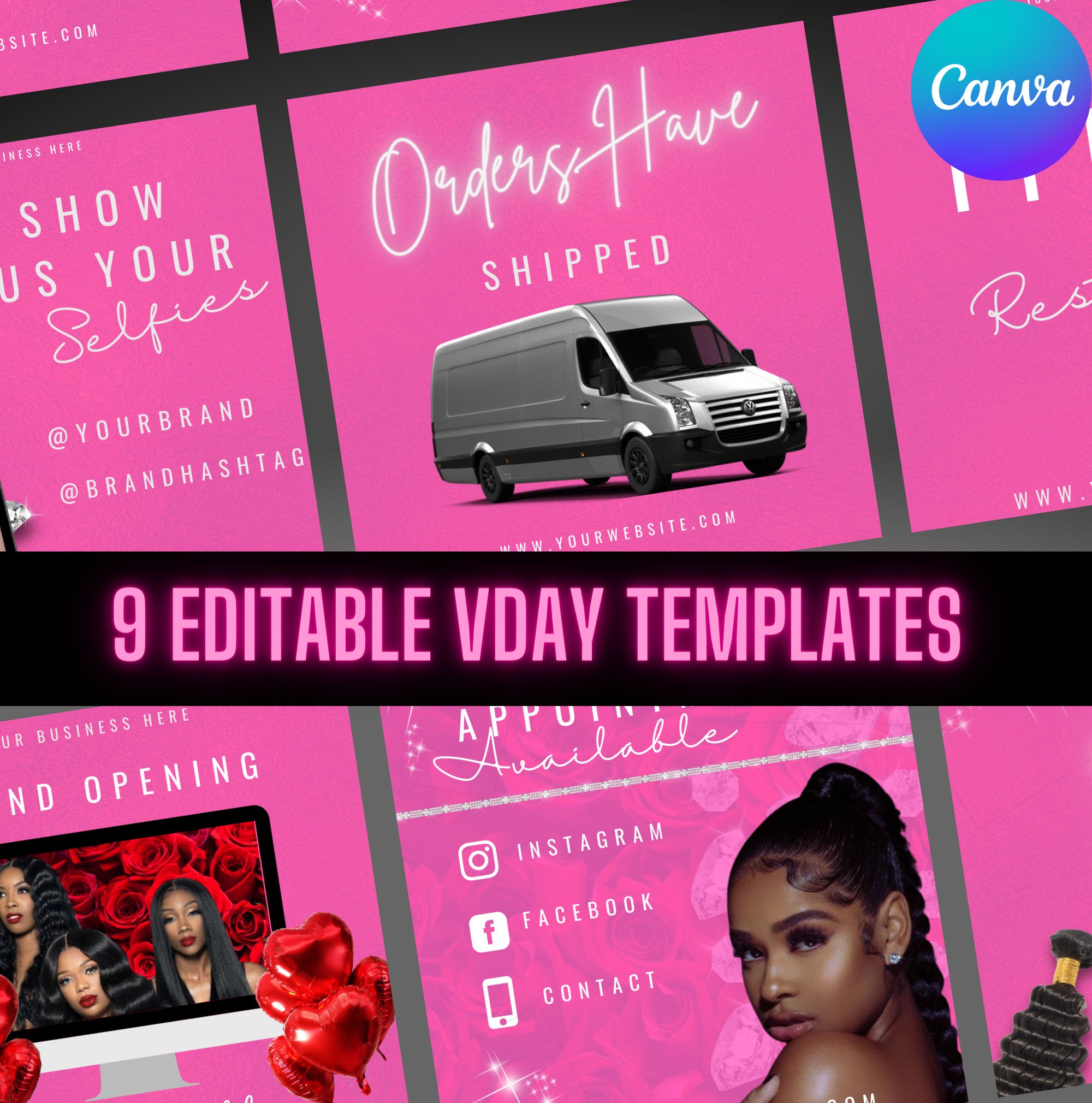 9 Editable Templates- Subscribe Now Flyer, Thank You Flyer, Order Shipped Flyers, Hair Bundle Flyer