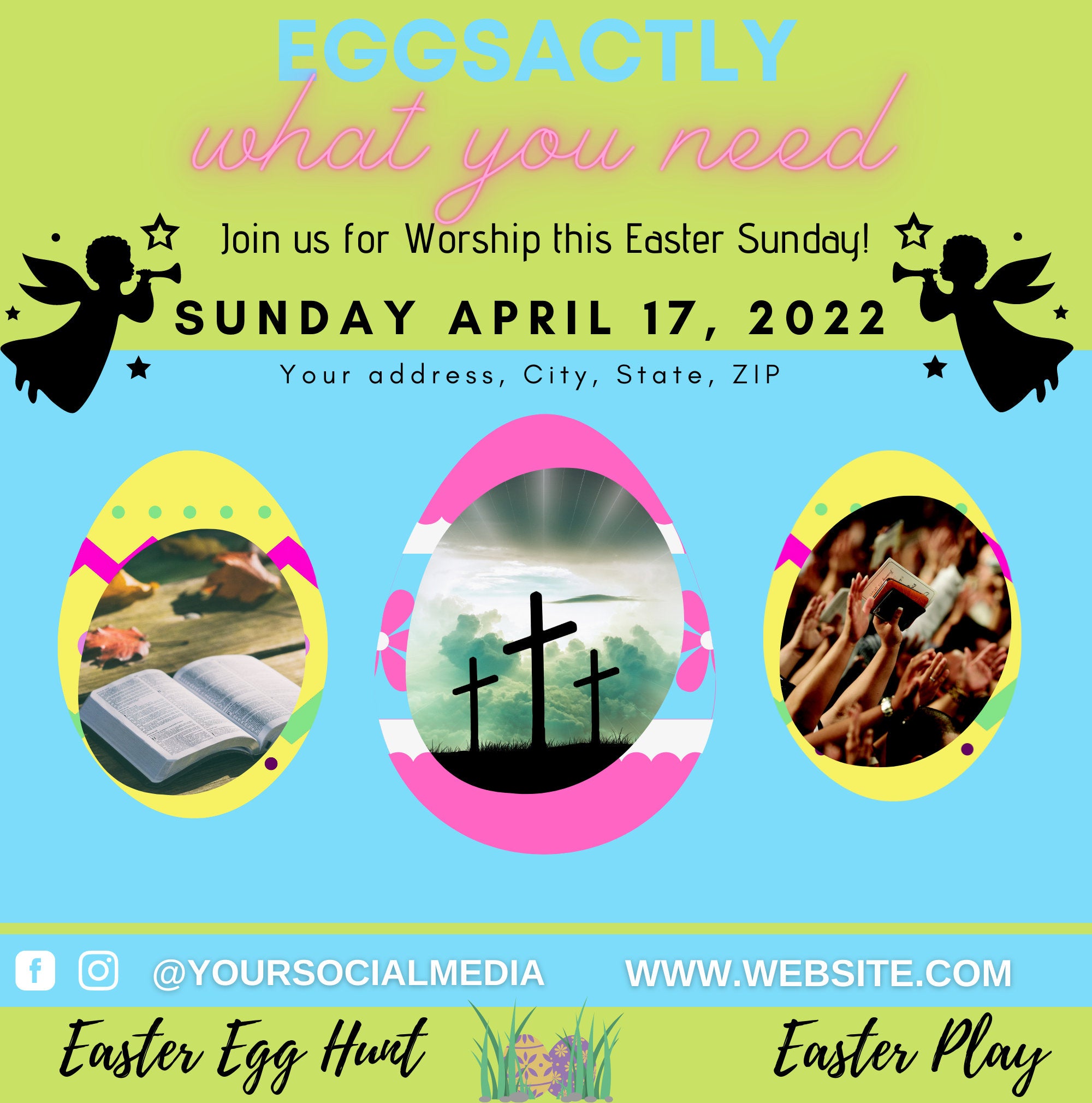 Church Flyer, Easter Sunday Flyer, Easter Play Flyer, Easter Egg Hunt Flyer - Edit with Canva