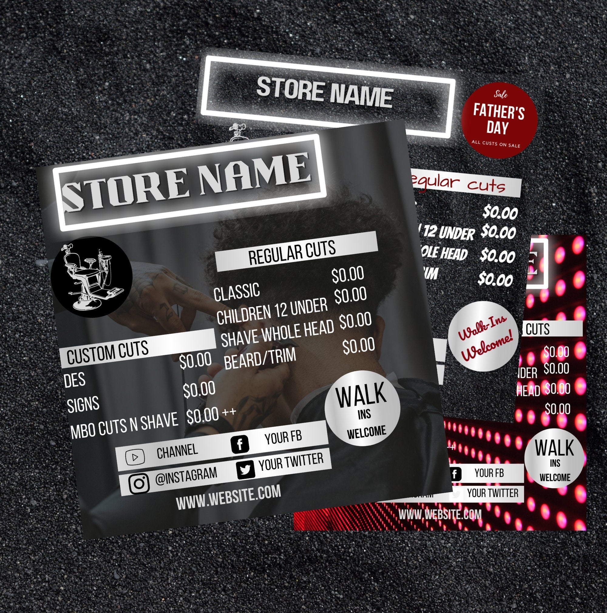 BARBER Shop Cuts Price List template Buy 1 get 2 free, Barber Flyer, diy , Pricelist Flyer, Haircut Flyer - Edit with Canva all 3 flyers