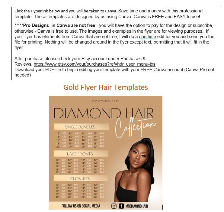 Diamond Hair Flyer with suggested price lists