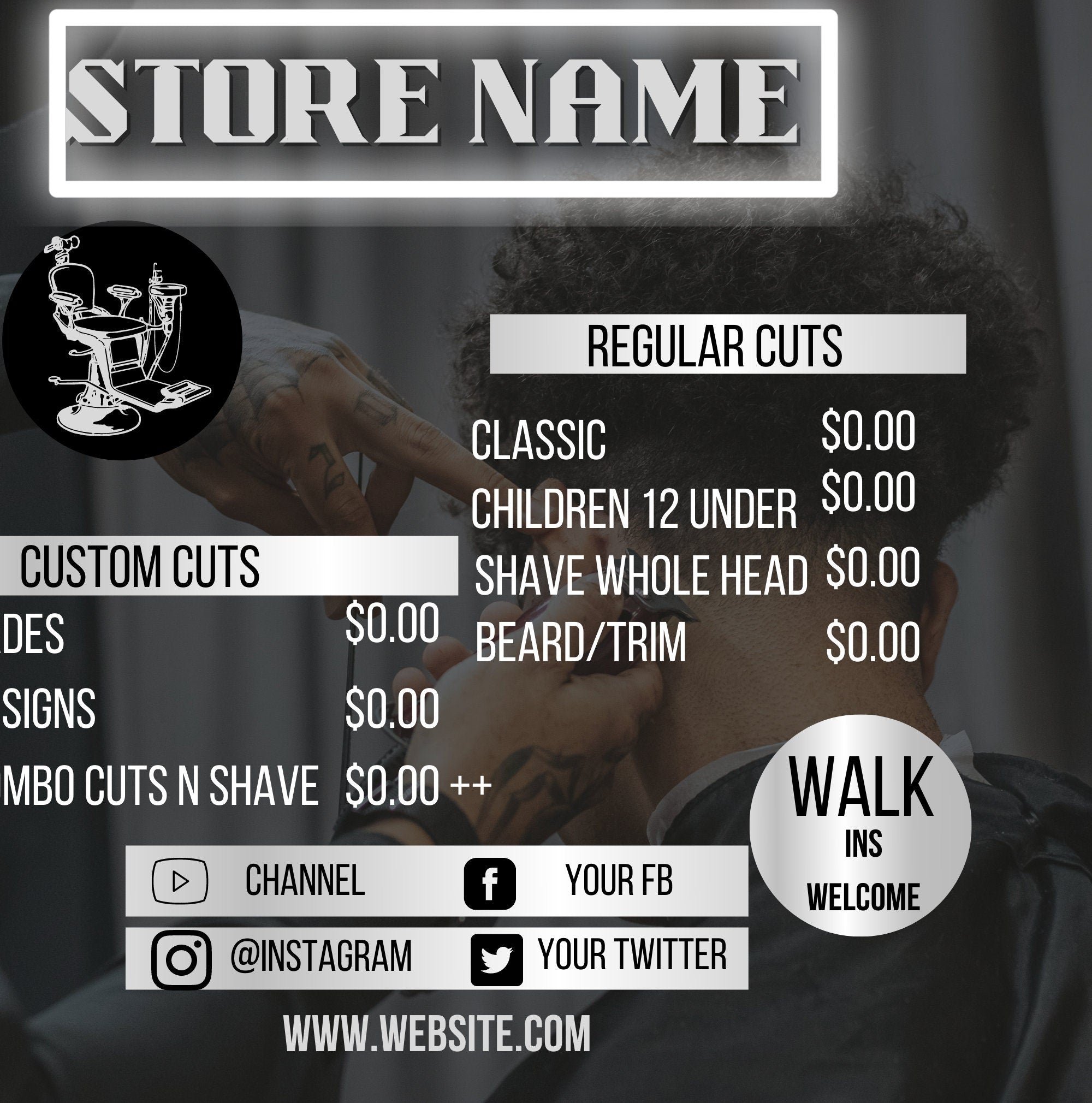 BARBER Shop Cuts Price List template Buy 1 get 2 free, Barber Flyer, diy , Pricelist Flyer, Haircut Flyer - Edit with Canva all 3 flyers