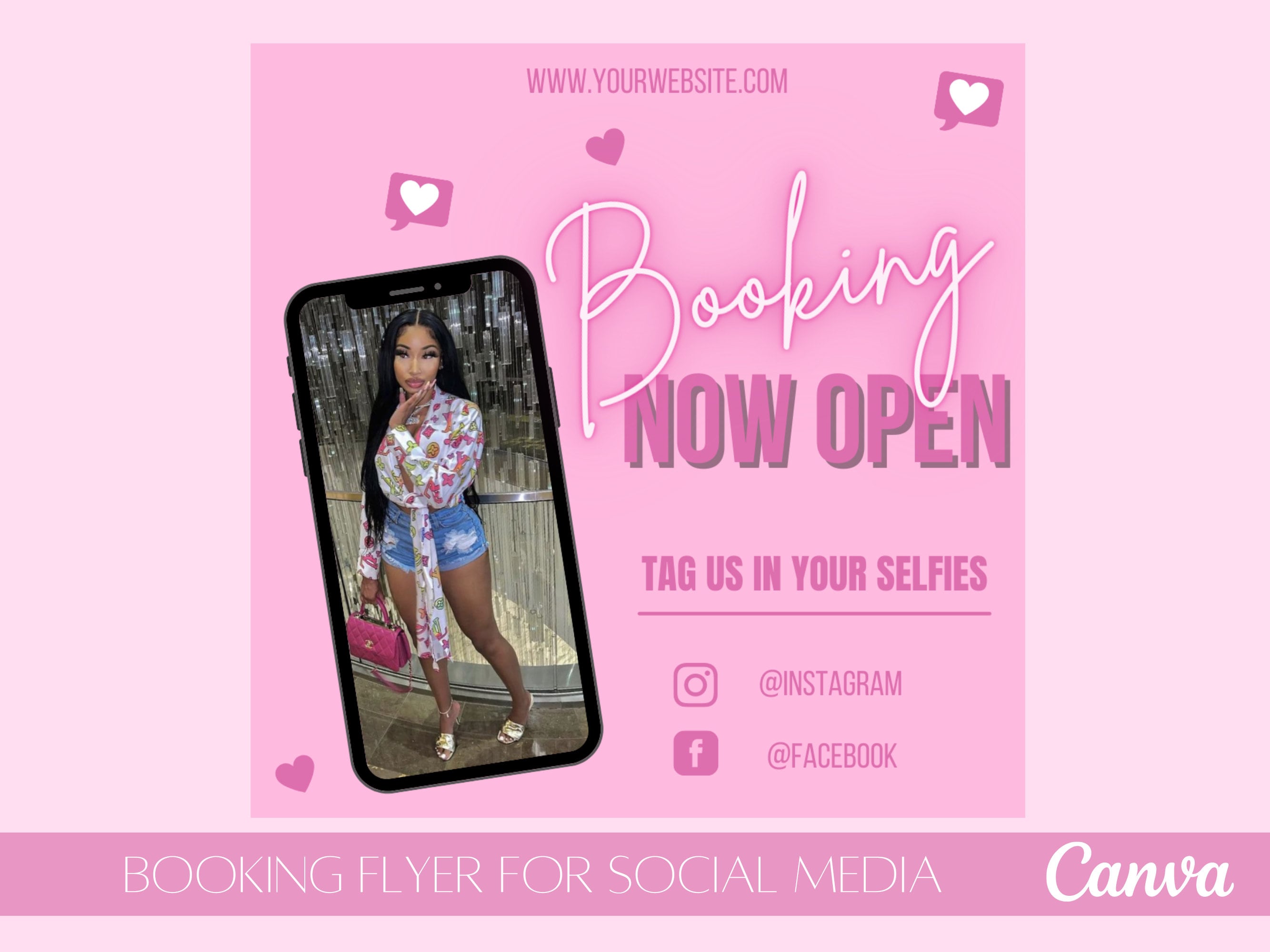 Booking Flyer, Book Now, Hair Flyer, Salon flyer, Canva Flyer, Tag Us Flyer, Social Media Flyer, Beauty Flyer, Beauty , Template, Pink flyer