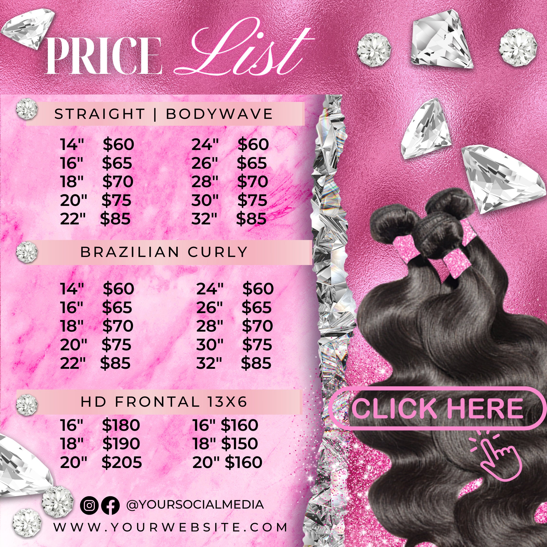 Price List Hair Bundles Hair Flyer , Template , Beauty Flyer, Diy , Wig Flyer, Pricelist Flyer, Hair Flyer - Edit with Canva