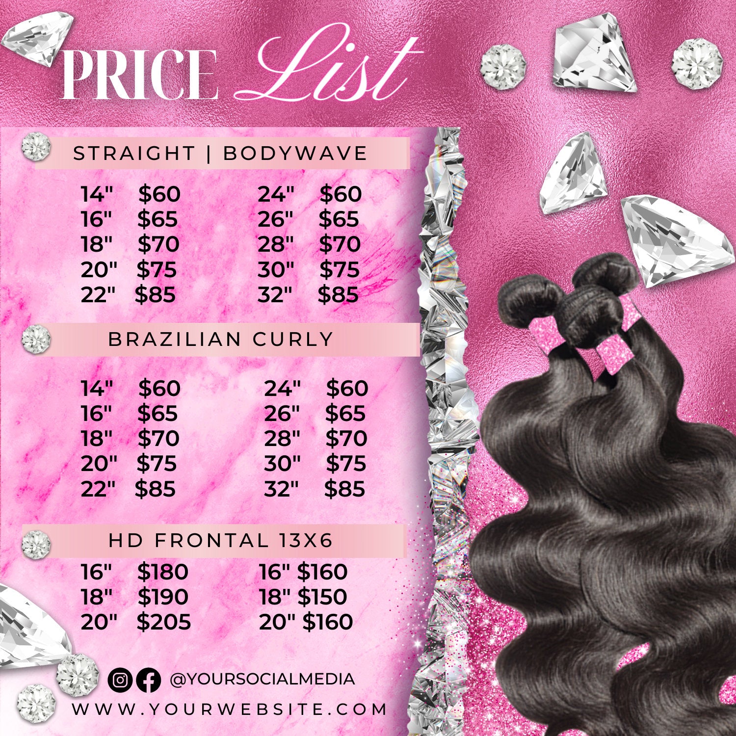 Price List Hair Bundles Hair Flyer , Template , Beauty Flyer, Diy , Wig Flyer, Pricelist Flyer, Hair Flyer - Edit with Canva