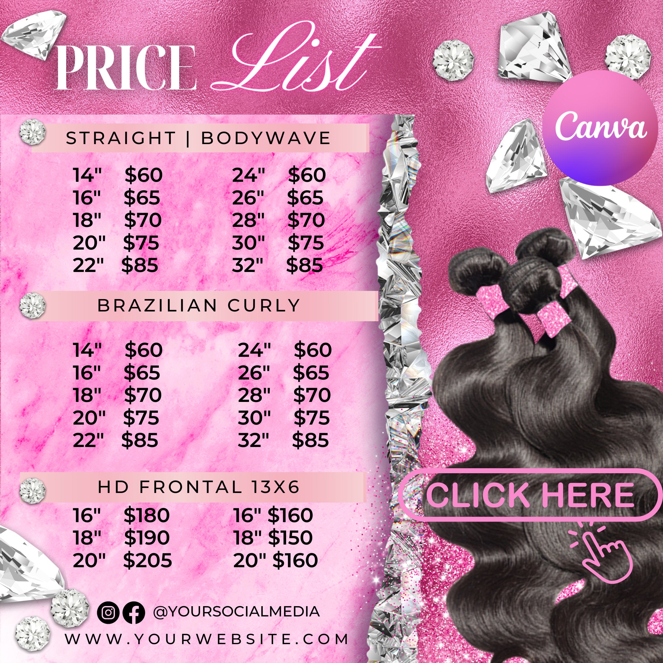 Price List Hair Bundles Hair Flyer , Template , Beauty Flyer, Diy , Wig Flyer, Pricelist Flyer, Hair Flyer - Edit with Canva