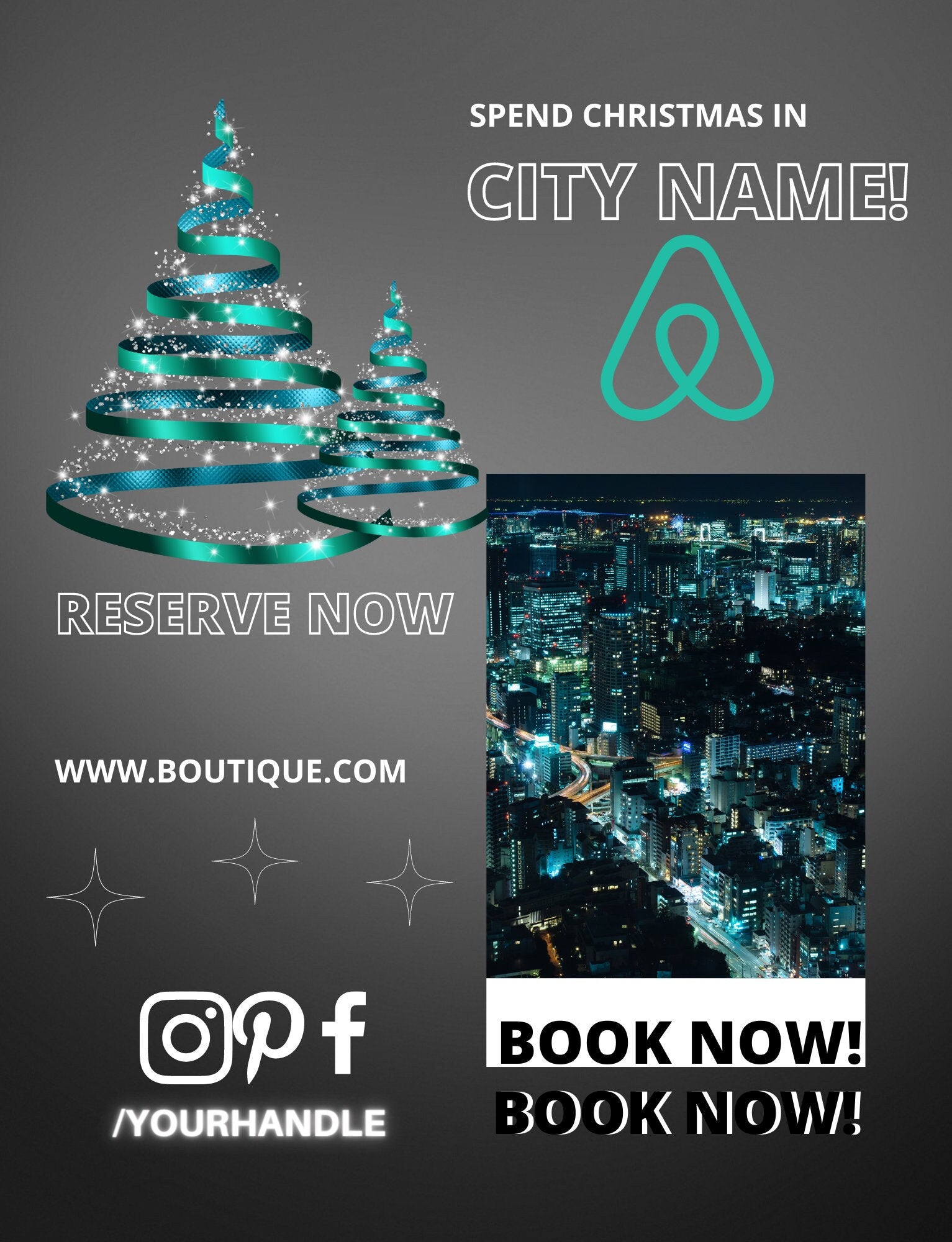 Christmas Vacation, Event location, Party Event, Vacation Rental Flyer, Airbnb Flyer, Social Media Posts Instagram, Editable Flyer DIY