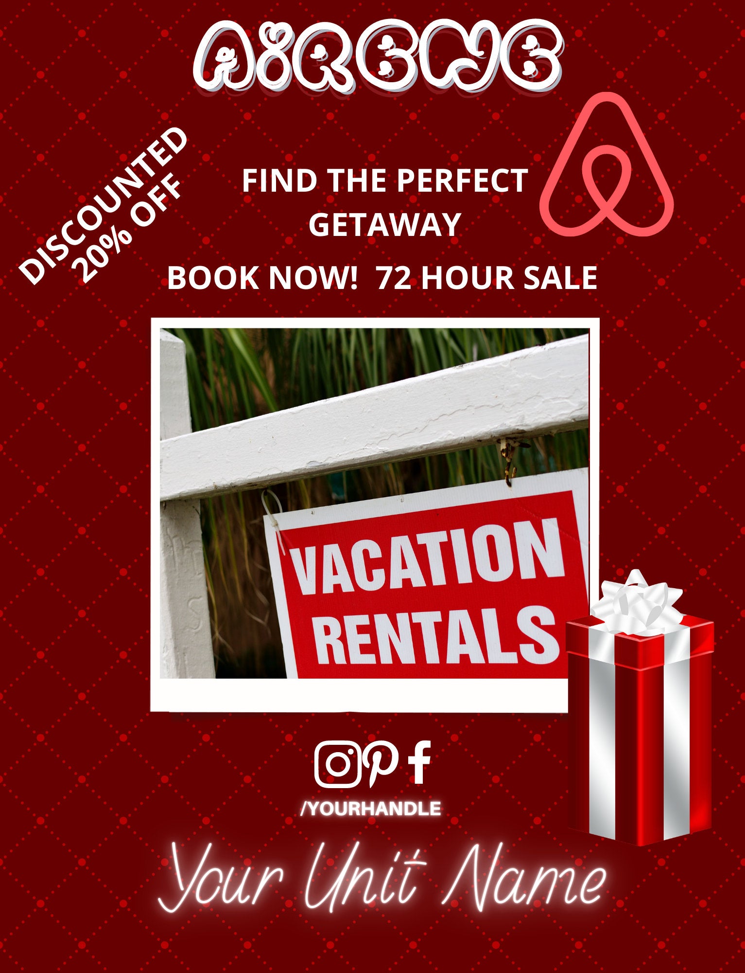 Christmas Vacation, Event location, Party Event, Vacation Rental Flyer, Airbnb Flyer, Social Media Posts Instagram, Editable Flyer DIY