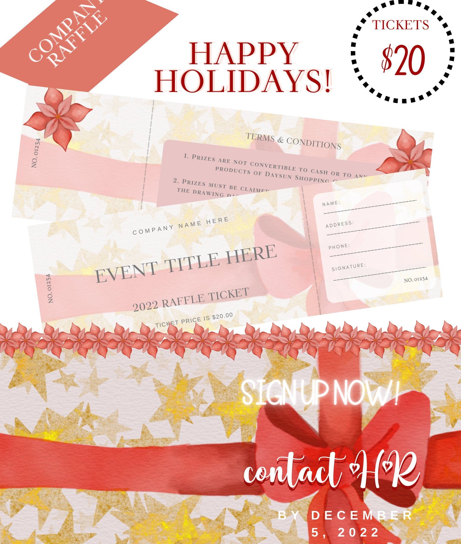 RAFFLE Ticket Template, Bonus!! Bonus Event Flyer included, Fundraiser, Company Party, Digital Download, DIY