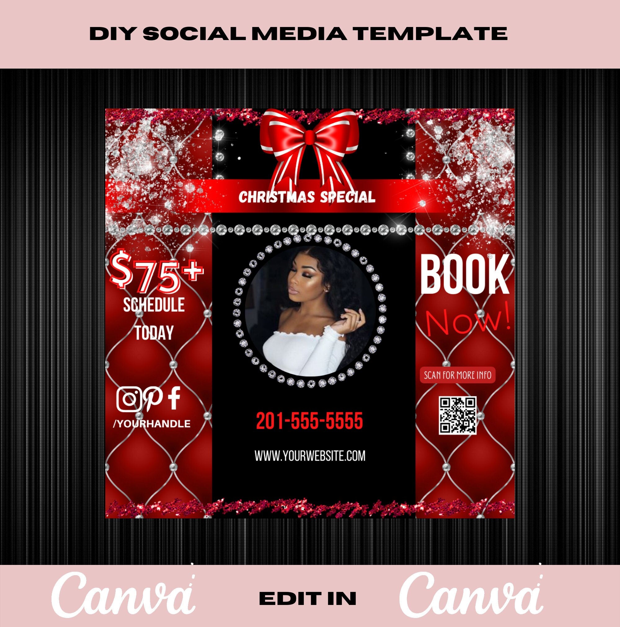 Hair Flyer, Holiday Template, Book Now! Christmas Flyer, Template, DIY, Xmas Flyer, Digital Download, Holiday Flyer