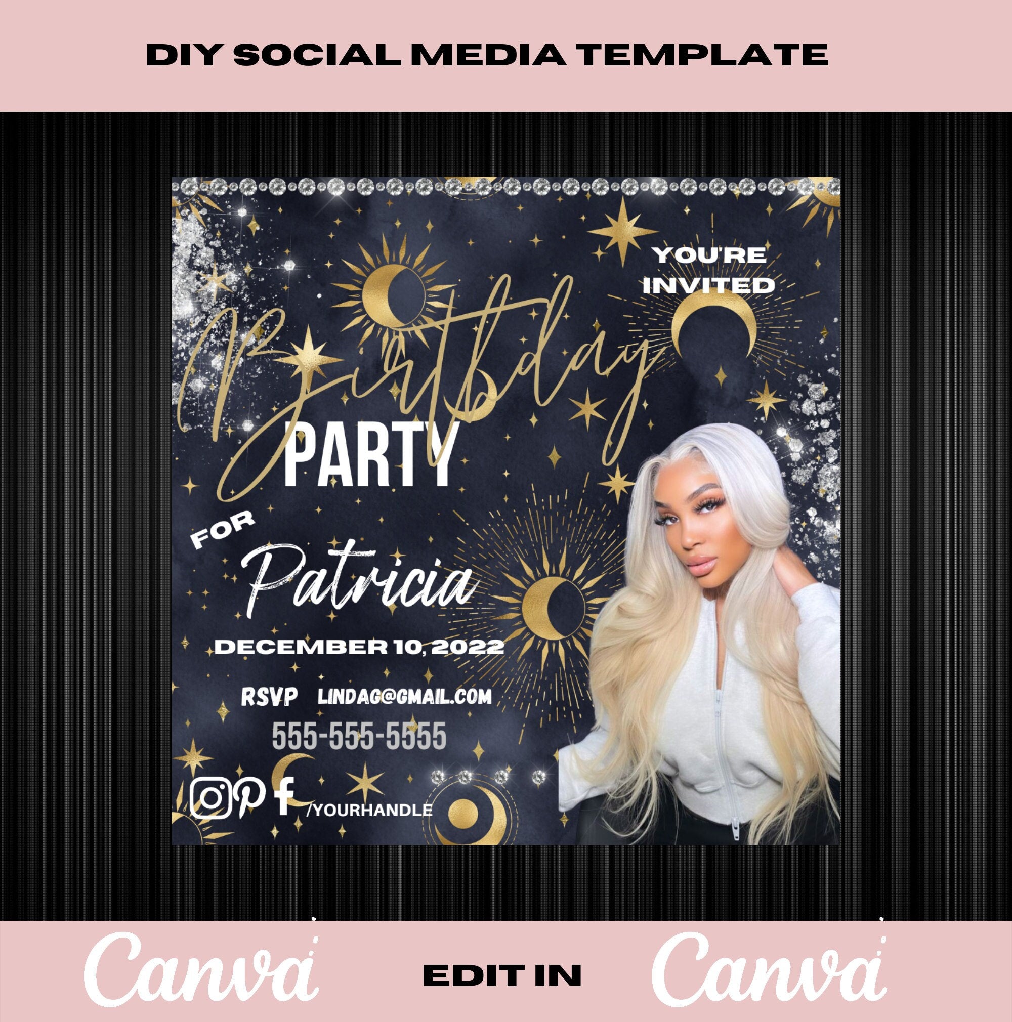 Celestial Birthday,  Festive Birthday, Holiday Template, Christmas Flyer, Template, DIY, Xmas Flyer, Digital Download, Holiday Flyer