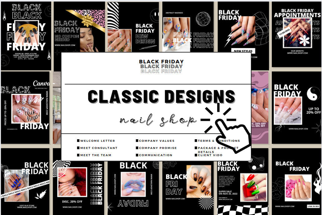 16 PAGES NailShop Hair Beauty, Ready for Black Friday Social Media Posts Instagram - Ltr Sze for Email Bonus Template included Leopard Font