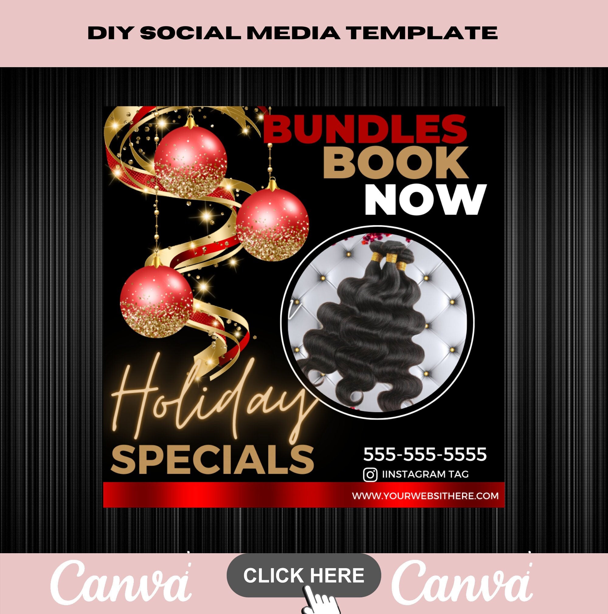 HAIR Bundles Holiday Flyer Template, Business Post, Social Media Post, Hair Extensions, DIY Template