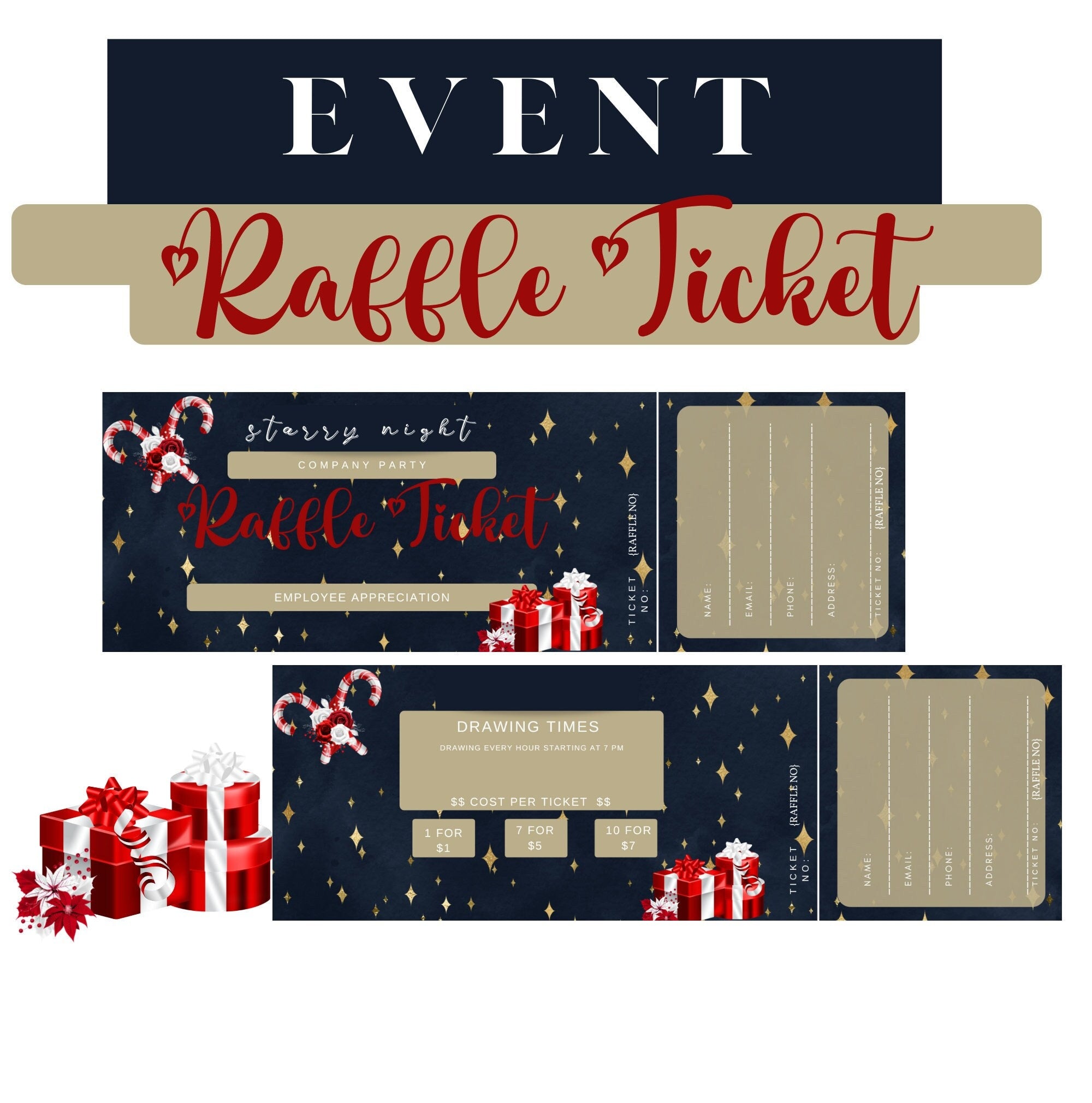 RAFFLE Ticket Template, Event Ticket, Fundraiser, Company Party, Digital Download W Bonus Flyer