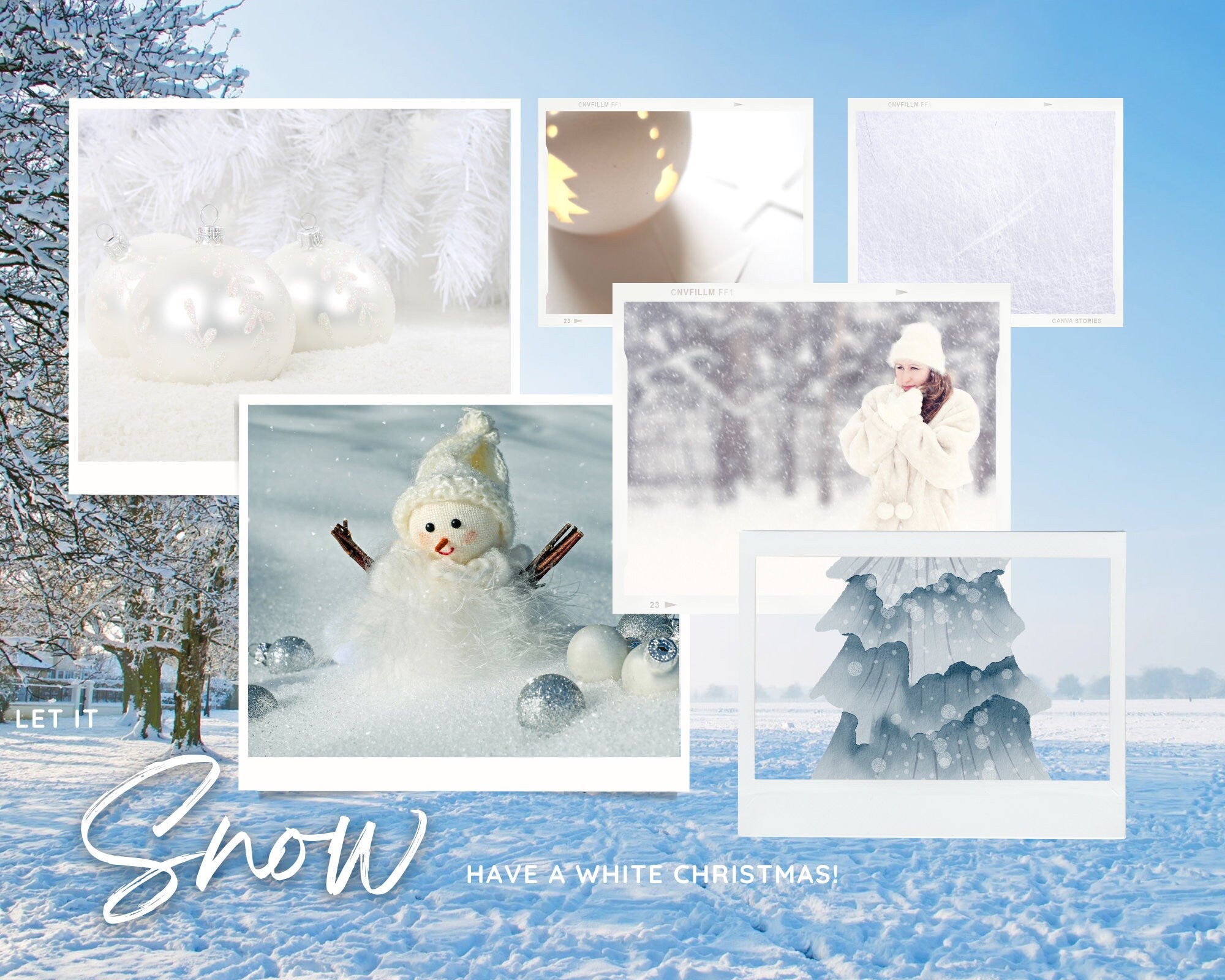 SNOW Christmas Collage Photo or Card Template, Digital Download W Bonus Elements for Designs