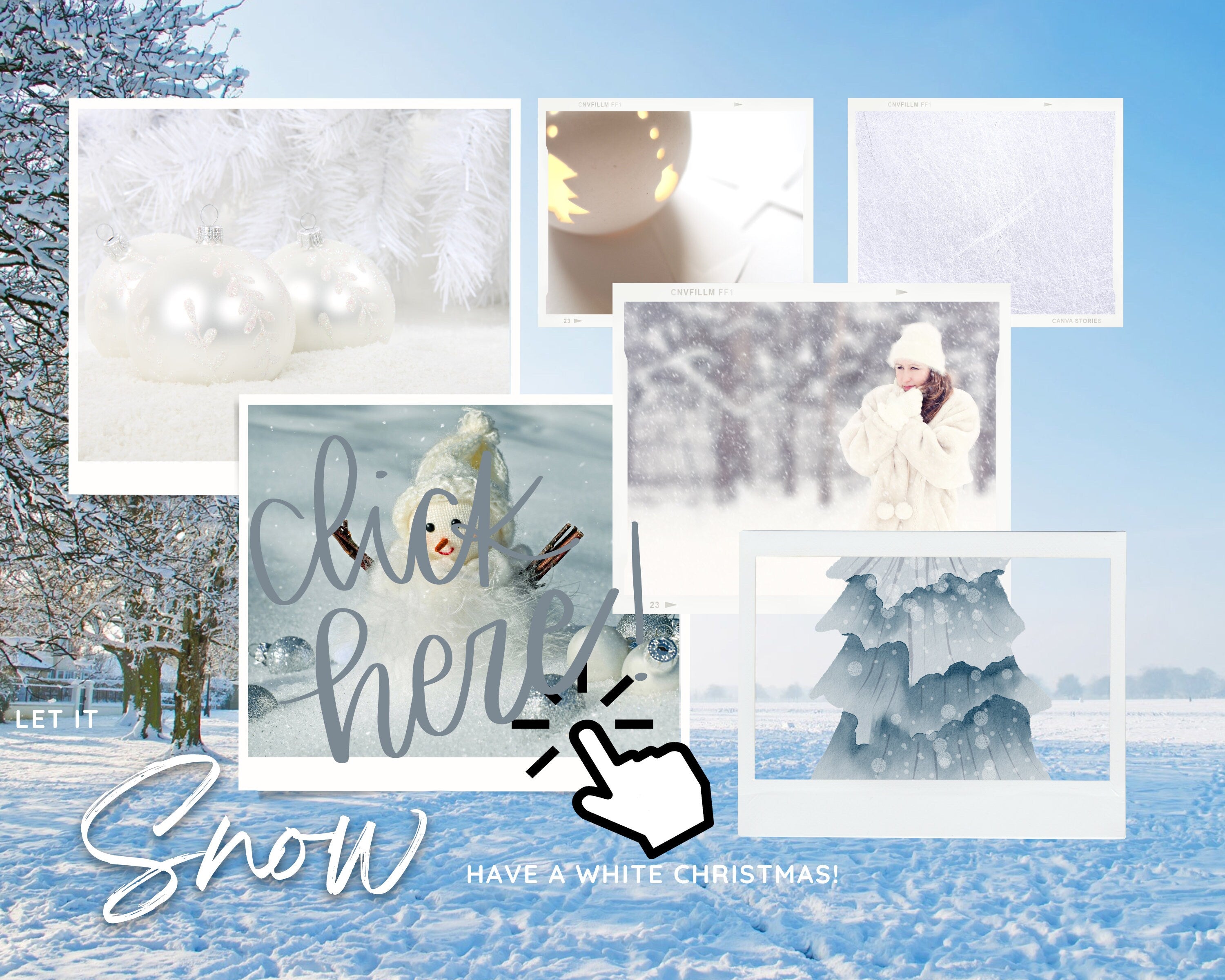 SNOW Christmas Collage Photo or Card Template, Digital Download W Bonus Elements for Designs
