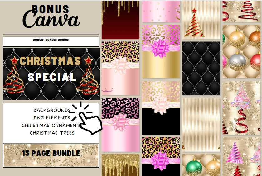 SNOW Christmas Collage Photo or Card Template, Digital Download W Bonus Elements for Designs
