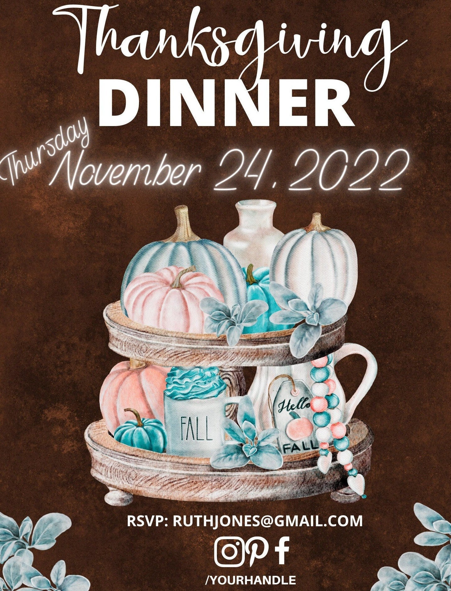 Thanksgiving Dinner Invitation, Ready for Gobble Gobble, Turkey Dinner Social Media Posts, Festive, Farmhouse, Invite -