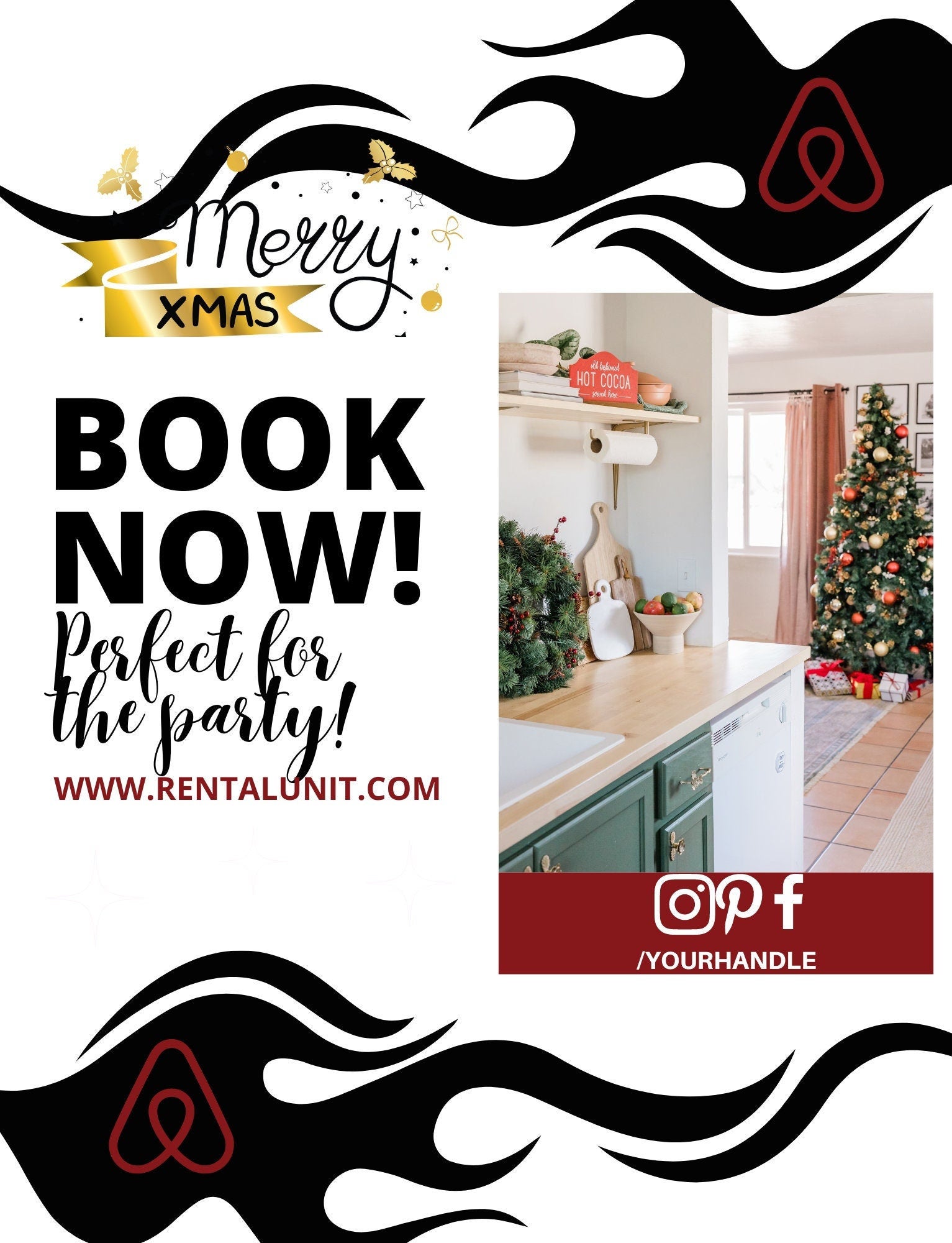 Christmas Vacation, Event location, Party Event, Vacation Rental Flyer, Airbnb Flyer, Social Media Posts Instagram, Editable Flyer DIY