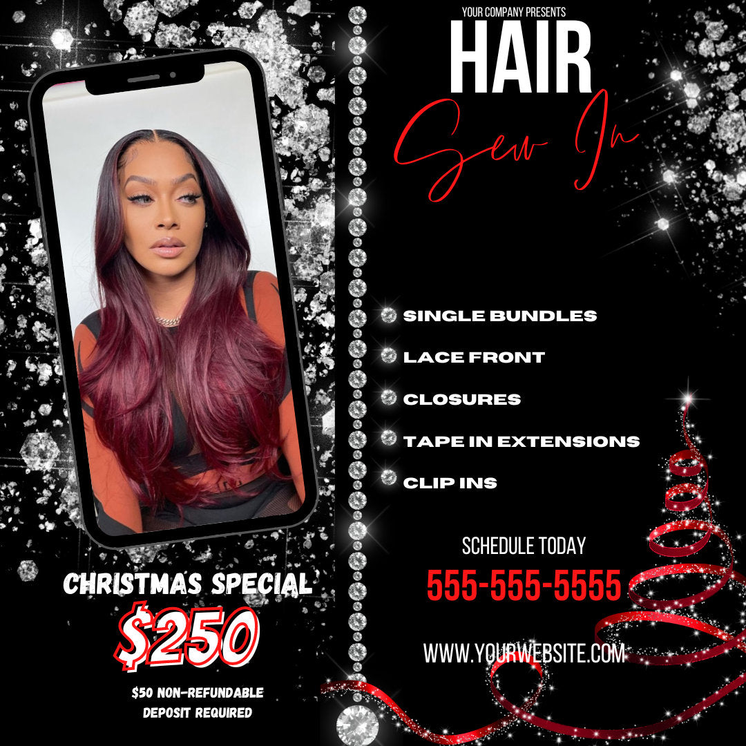 Hair Flyer, Book Now! Holiday Template, Christmas Flyer, Template, DIY, Xmas Flyer, Digital Download, Holiday Flyer