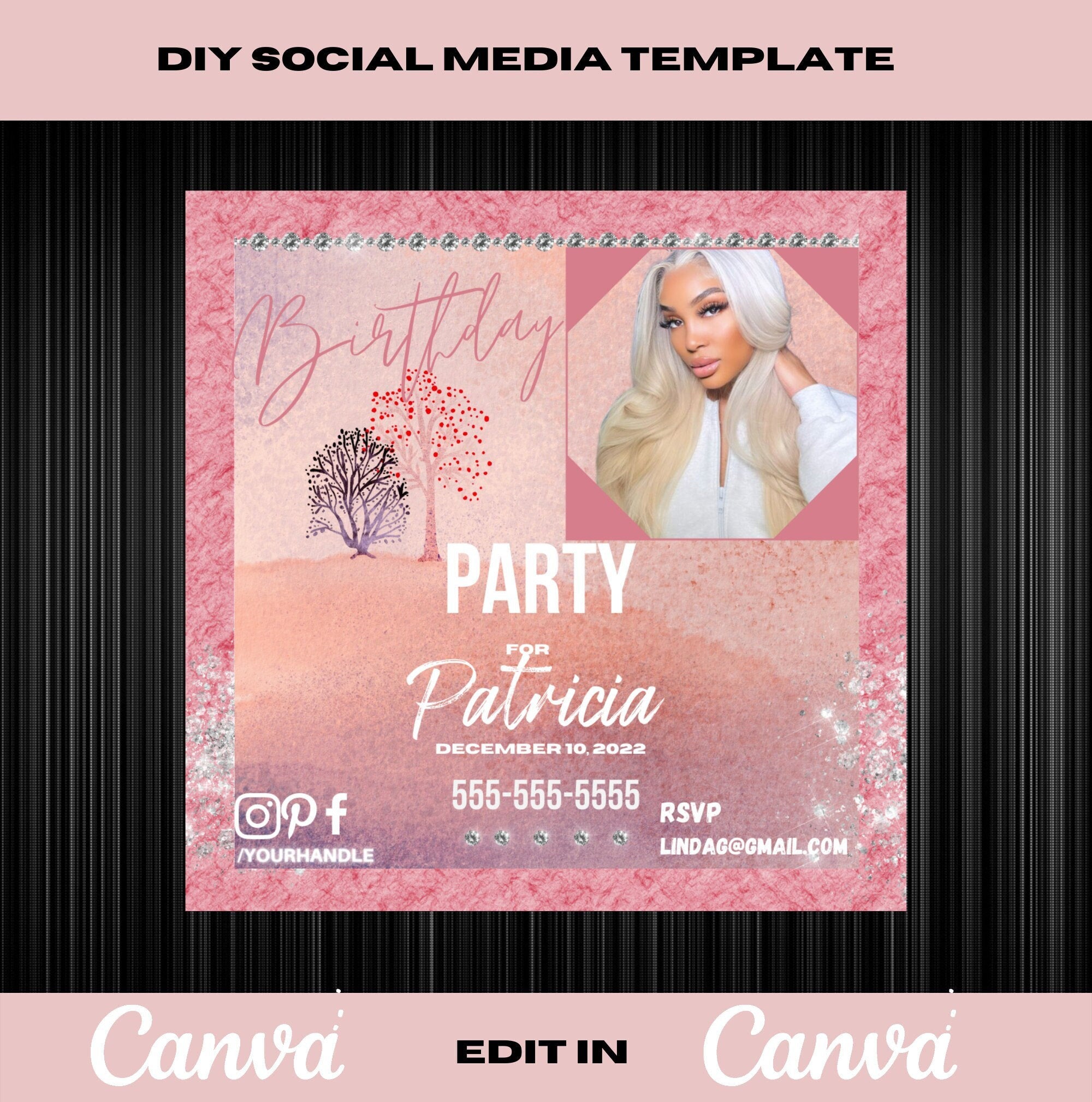 Pink Birthday,  Minimalist Birthday, Holiday Template, Christmas Flyer, Template, DIY, Xmas Flyer, Digital Download, Holiday Flyer