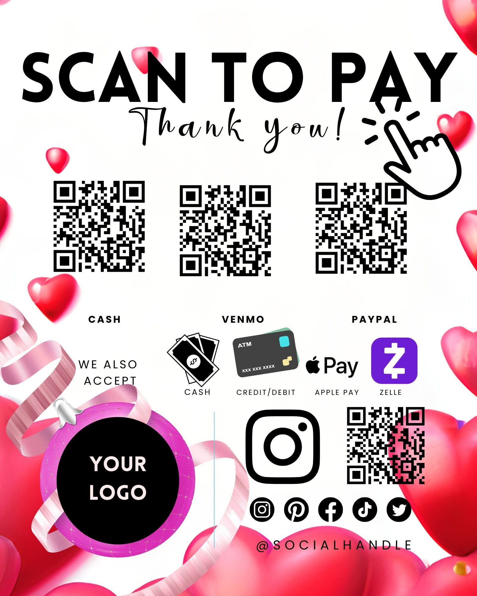 Scan to Pay Template Download Print and Frame Valentine and Bonus QR Code Instructions Editable in Canva