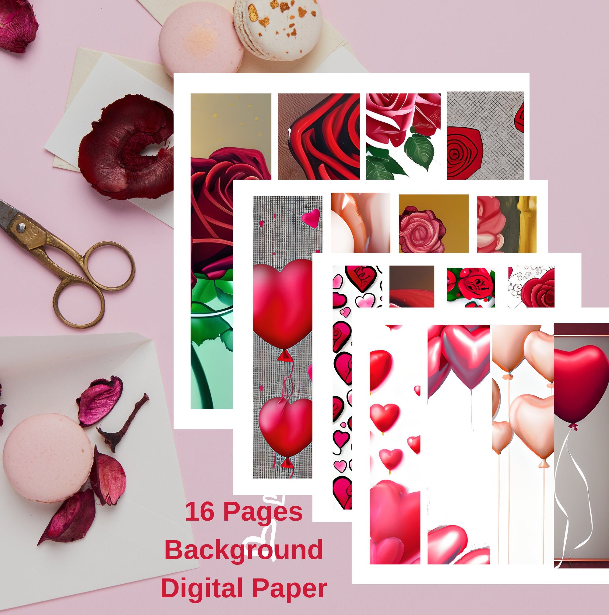 Valentine's Day 16 Digital Backgrounds/Digital Paper for Social Media Posts Instagram, flyers