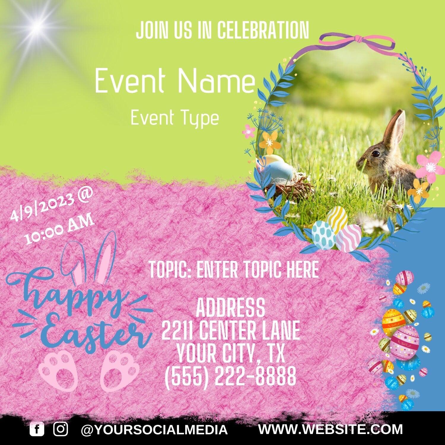 Easter Event Flyer, Sunday Event, Play, Easter Egg Hunt Flyer and Yard Sign,  Edit with Canva