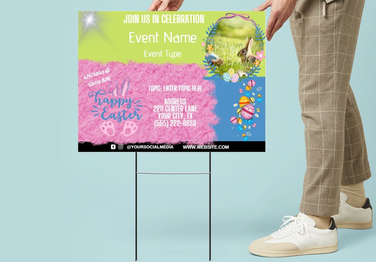 Easter Event Flyer, Sunday Event, Play, Easter Egg Hunt Flyer and Yard Sign,  Edit with Canva