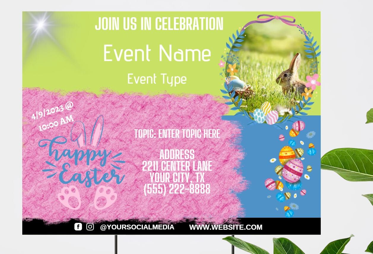 Easter Event Flyer, Sunday Event, Play, Easter Egg Hunt Flyer and Yard Sign,  Edit with Canva