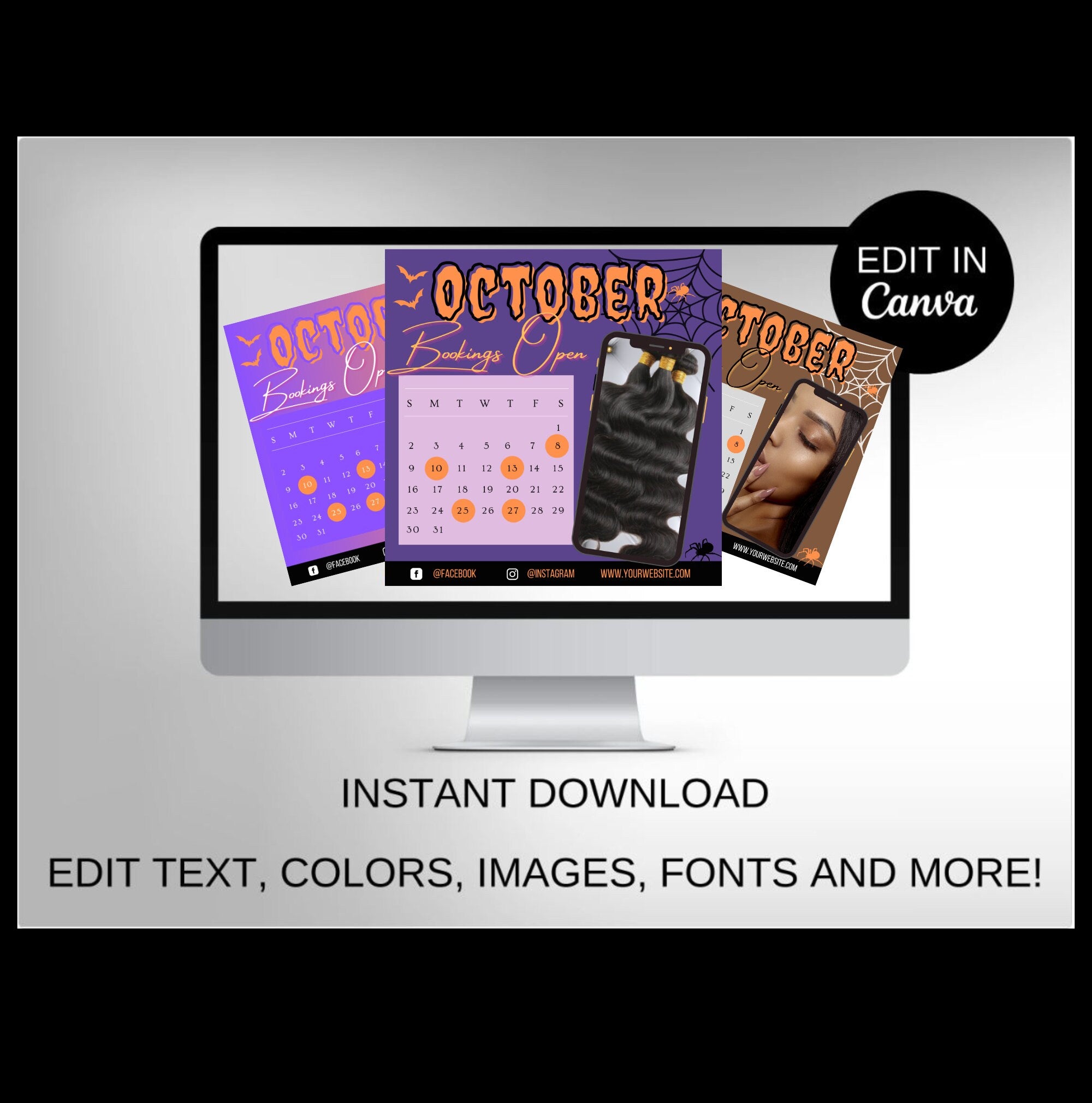 Purple Bonus Halloween Sale Flyer, October Hair Flyer, Lash Flyer, Fall Flyer, Halloween, Beauty, Booking Flyer, Digital Bundle Buy1 Get 2