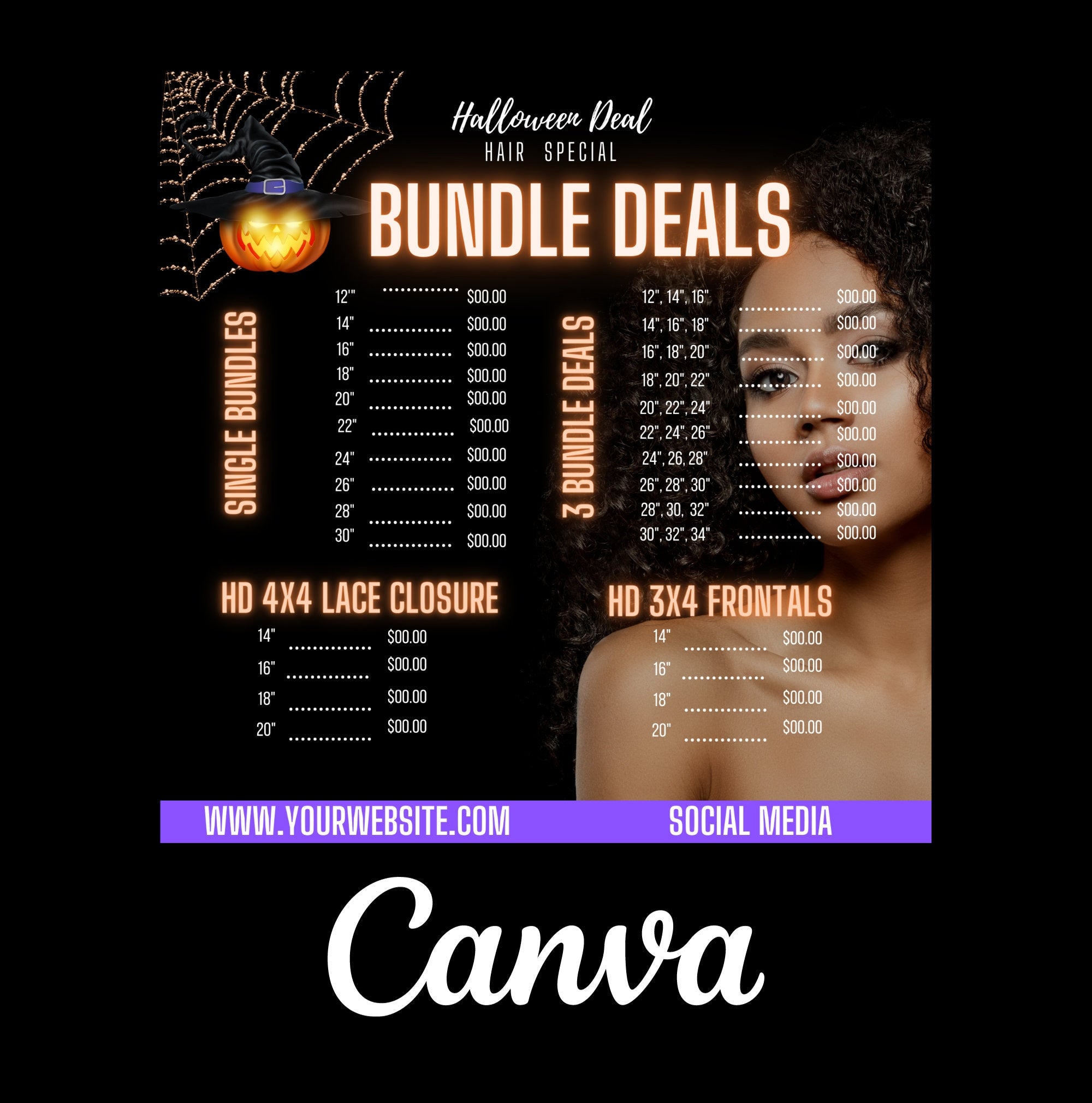 Halloween Sale Price List Flyer, October Flyer, Hair Flyer, Digital Fall Flyer, Halloween, Beauty flyer, Booking Flyer, Hair Booking