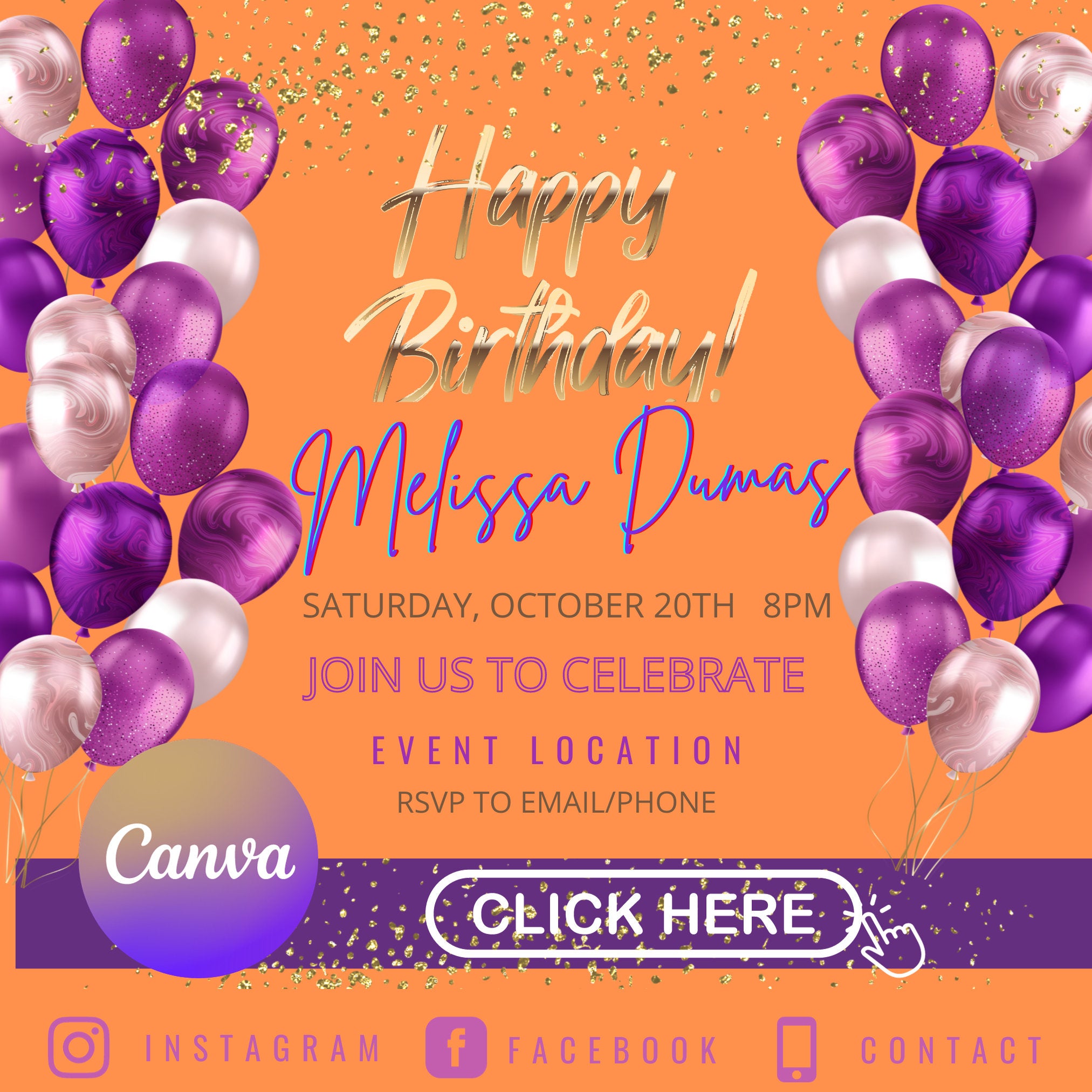 Purple Halloween Birthday Flyer, Birthday Glam, Birthday template, Editable Flyer, DIY Flyer, Pro Flyer, Birthday