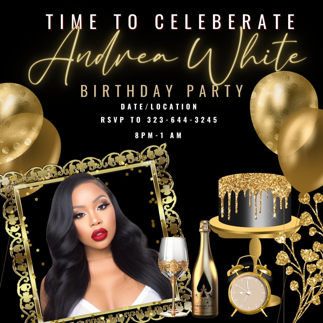 Luxury Gold Birthday Flyer, Birthday, Birthday template, Black Gold n White Flyer, Editable Flyer, DIY Flyer, Pro Flyer, Birthday