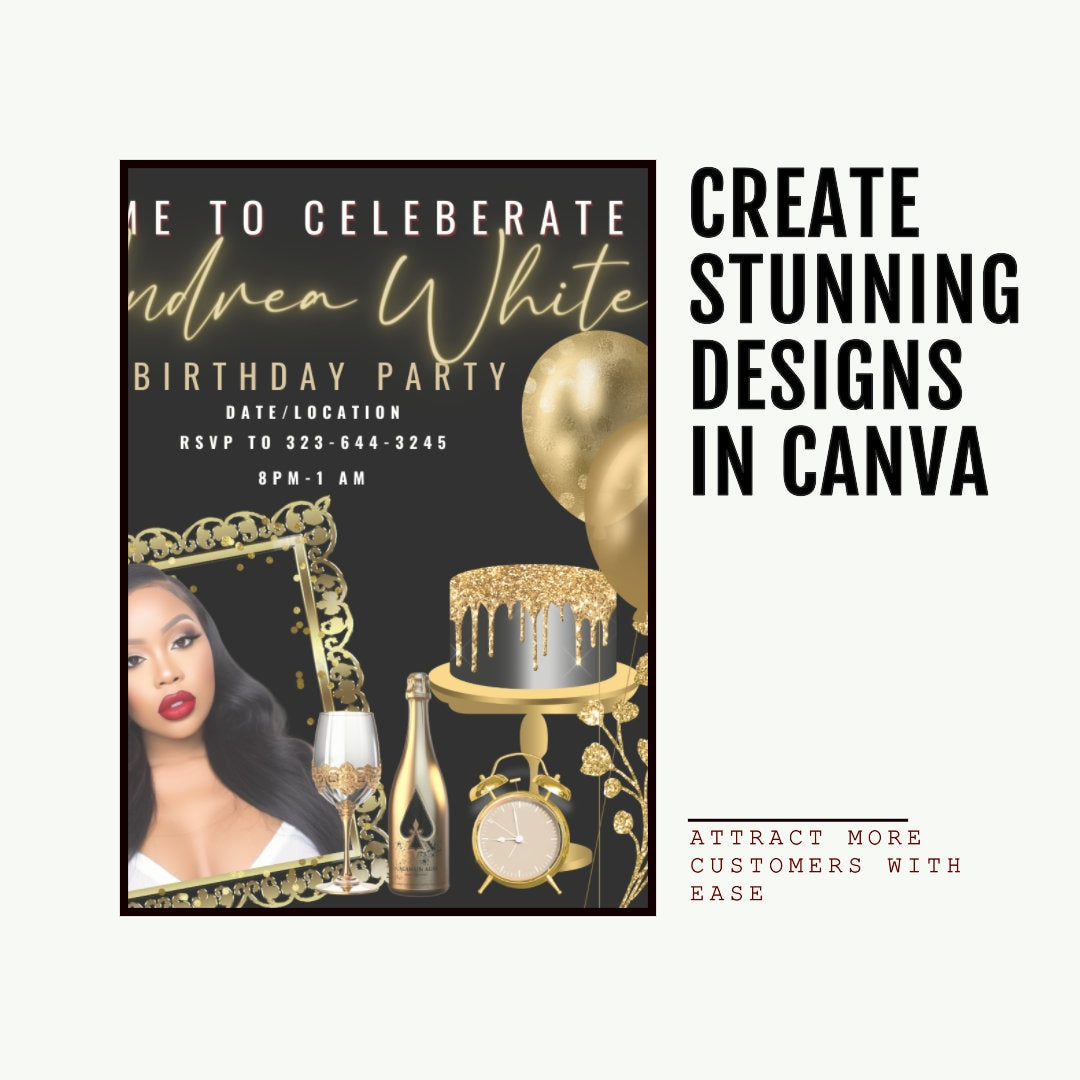 Luxury Gold Birthday Flyer, Birthday, Birthday template, Black Gold n White Flyer, Editable Flyer, DIY Flyer, Pro Flyer, Birthday