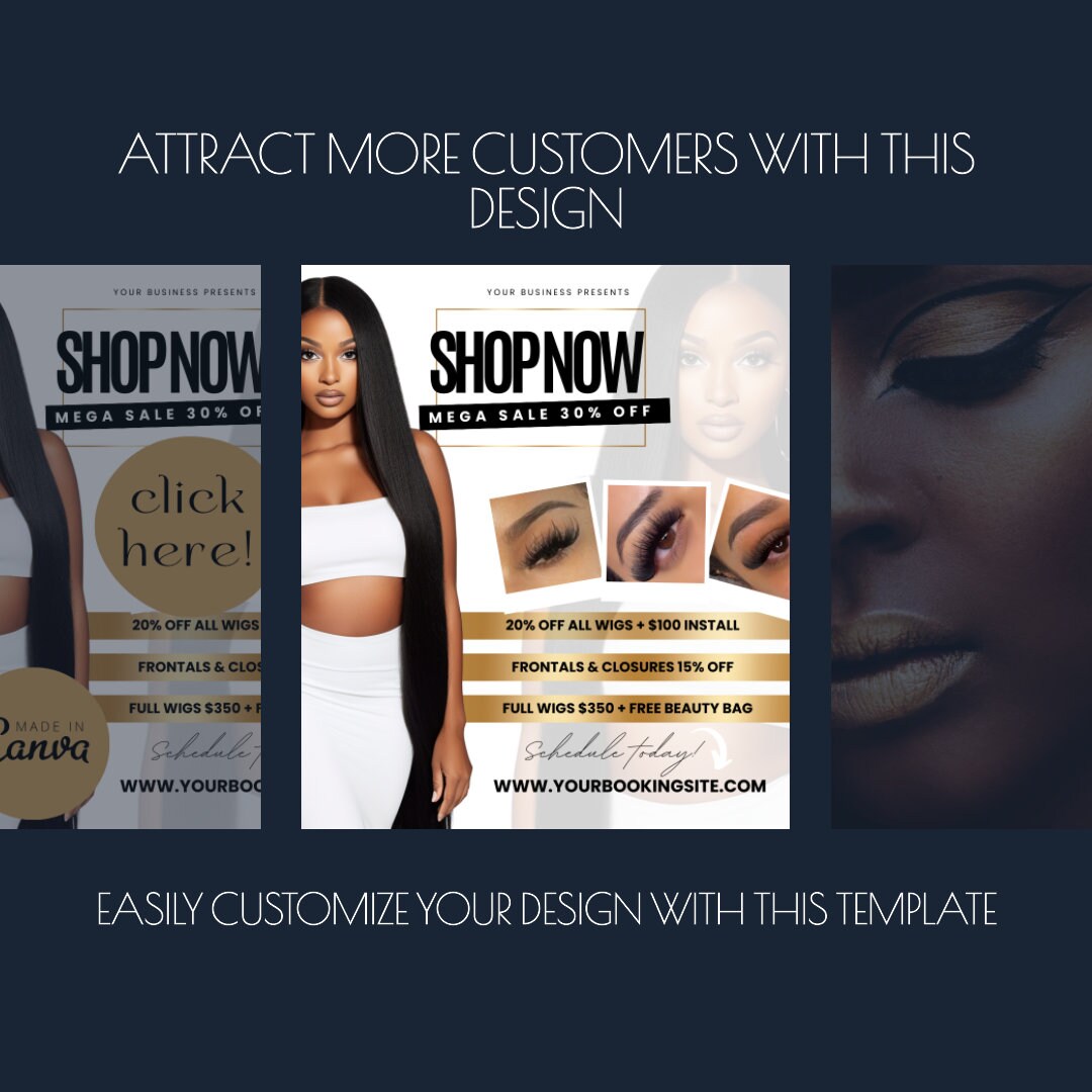 Shop Now Flyers, Digital TikTok Video Template, Business Owners, Beauty, Hair, Nails, Makeup, Lashbar Edit in Canva  4 BONUS FLYERS INCLUDED