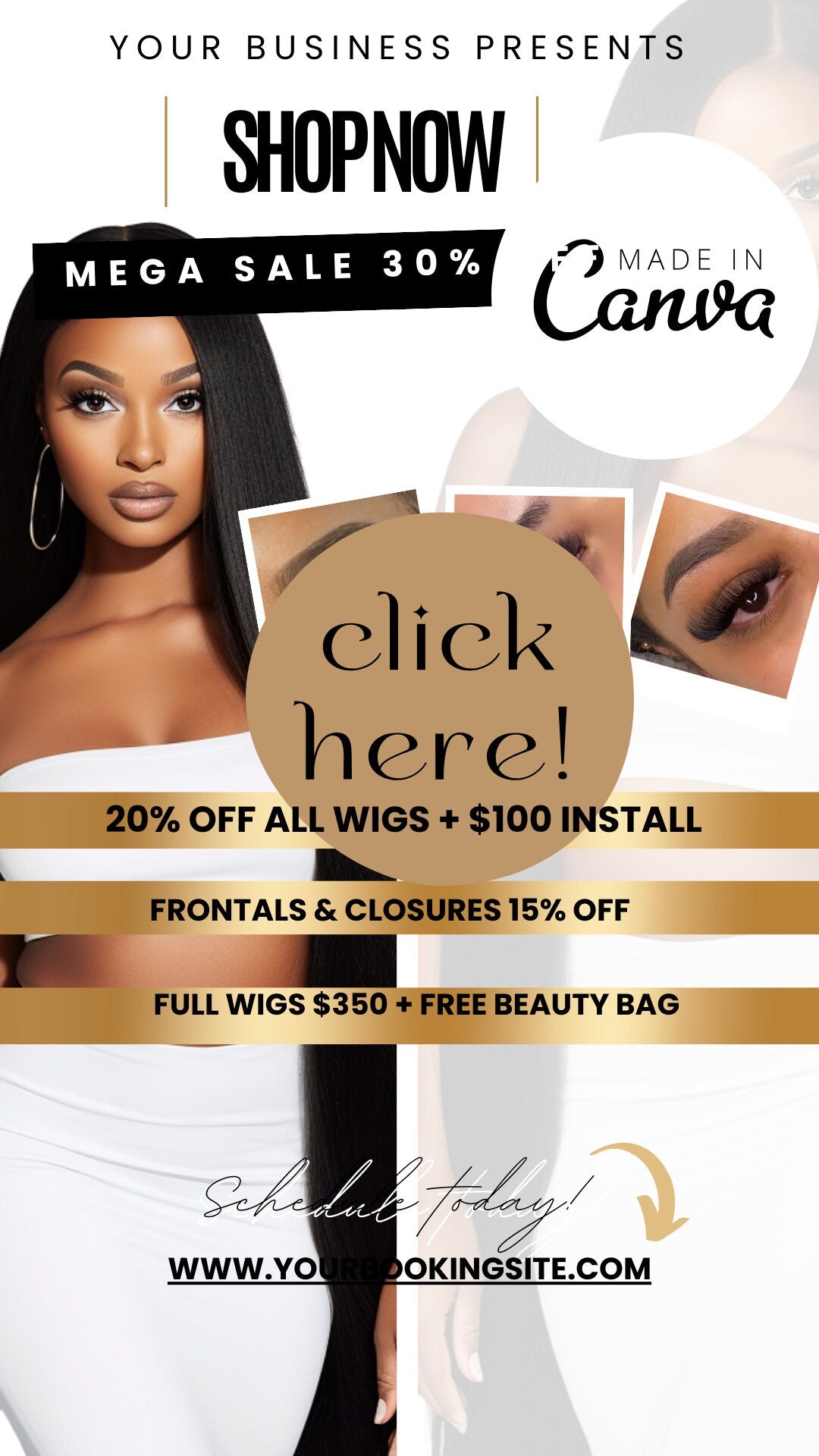 Shop Now Flyers, Digital TikTok Video Template, Business Owners, Beauty, Hair, Nails, Makeup, Lashbar Edit in Canva  4 BONUS FLYERS INCLUDED