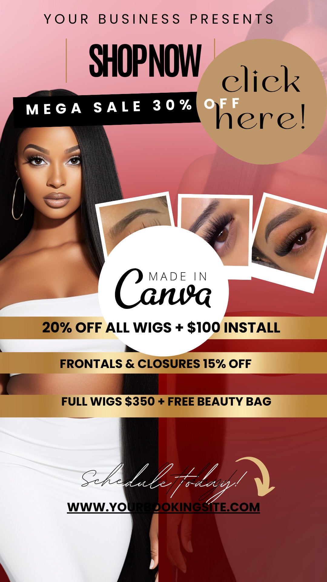 Shop Now Flyers, Red Digital TikTok Video Template Business Owners Beauty Hair, Nails, Makeup, Lashbar Edit in Canva 4 BONUS FLYERS INCLUDED