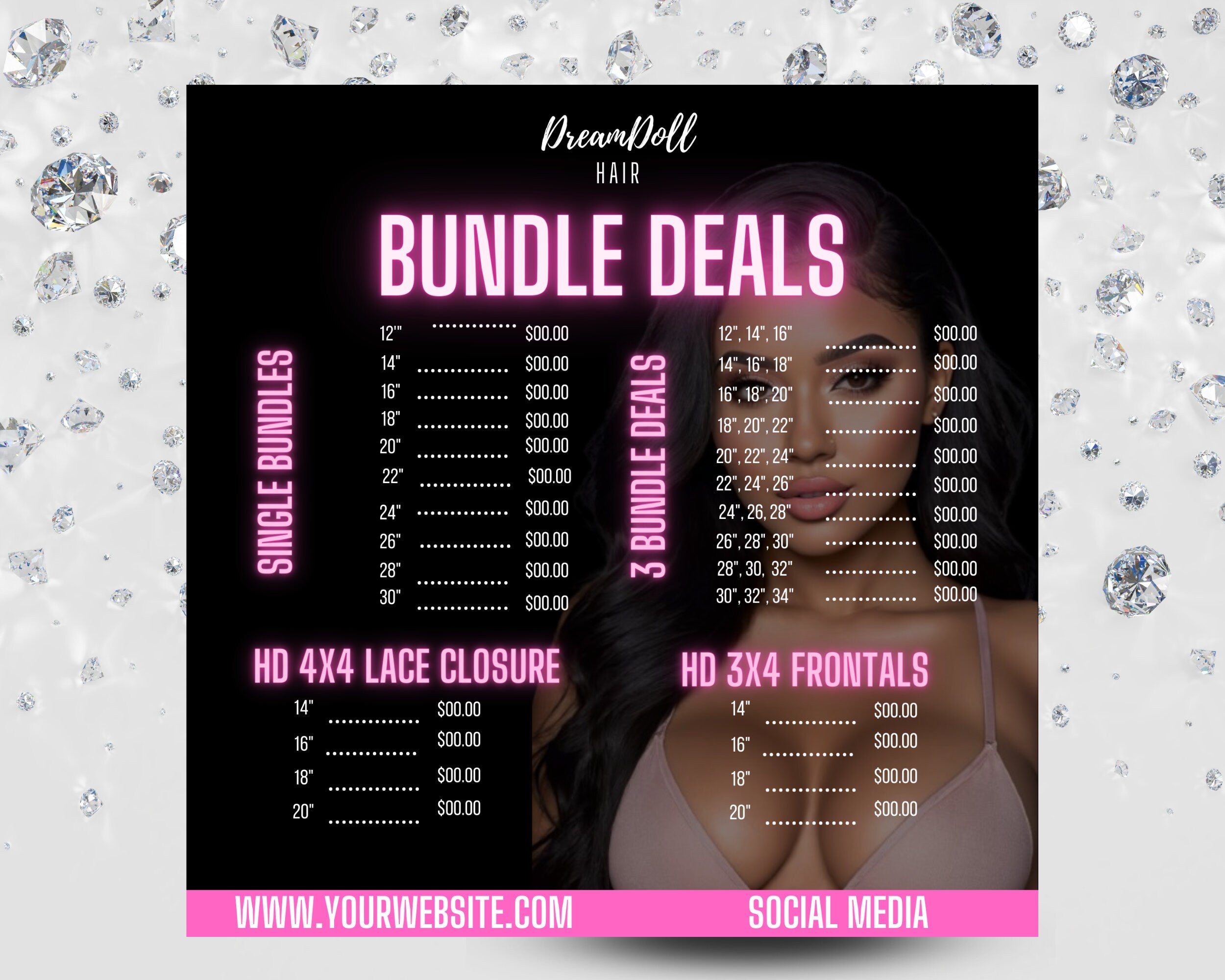 Hair Flyer , template , Beauty Flyer, diy , Wig Flyer, Price list Flyer, Hair Flyer - Edit with Canva
