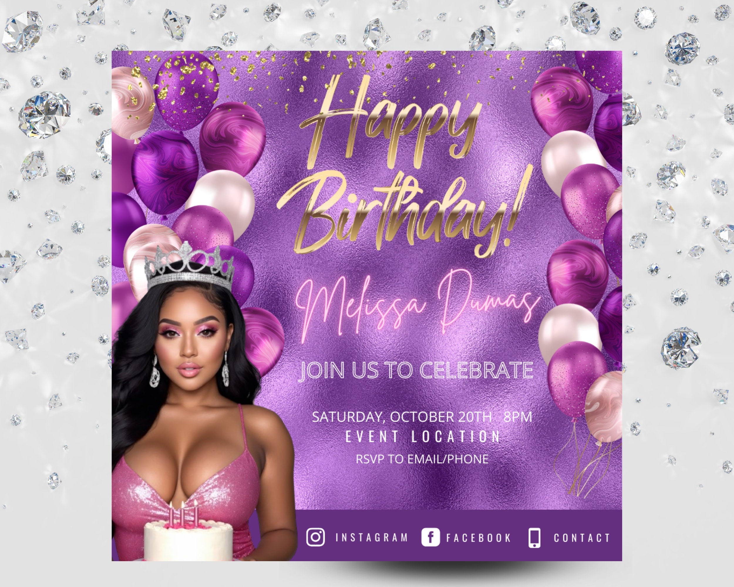 Purple Gold n White Flyer, Birthday Flyer, Birthday Glam, Birthday template, Editable Flyer, DIY Flyer, Pro Flyer, Birthday