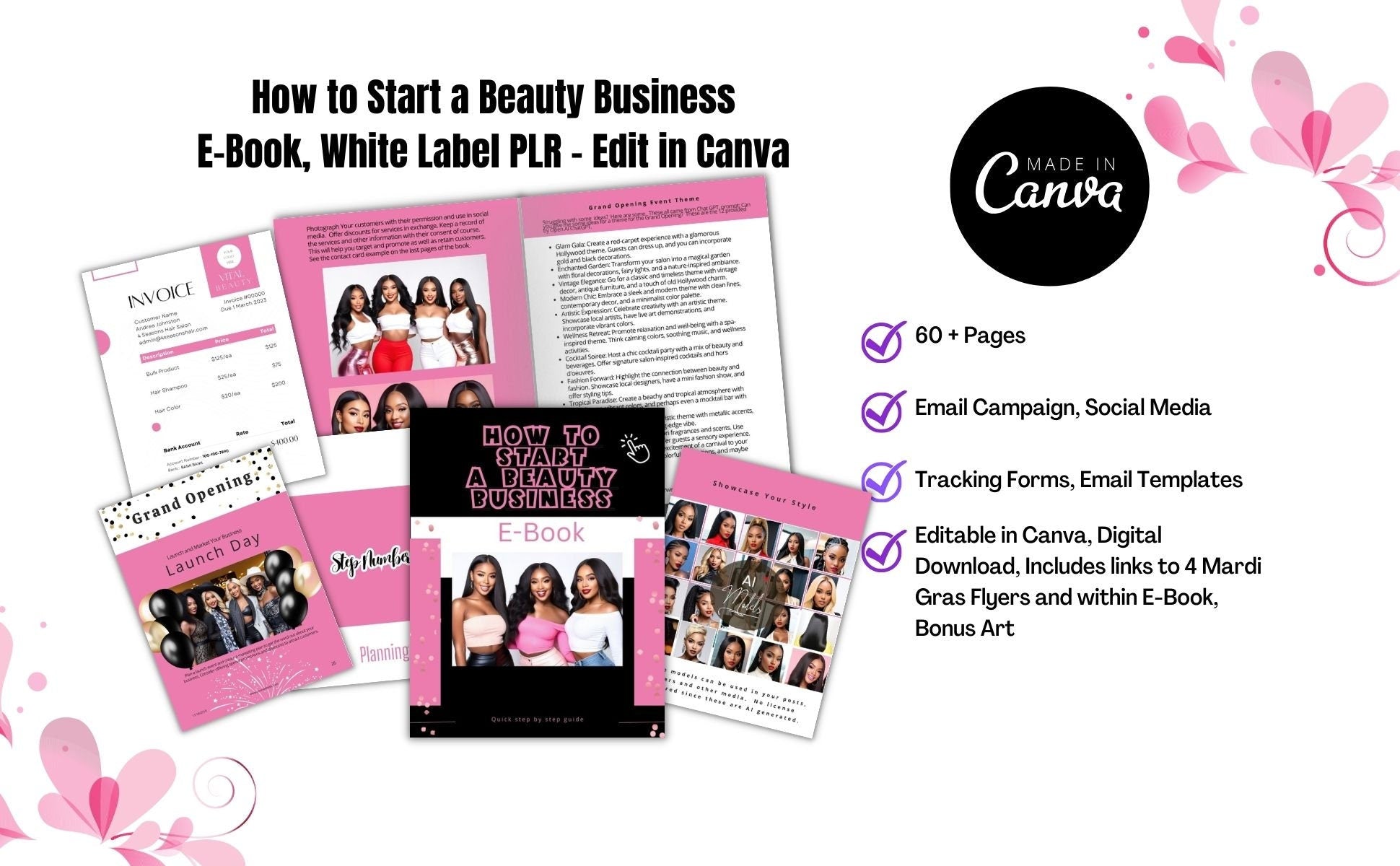 PLR E-Book, How to Start a Beauty Business Achieve Beauty Business Success with Easy-to-Follow 7 Steps - Vol3 Includes Worksheets, AI Models